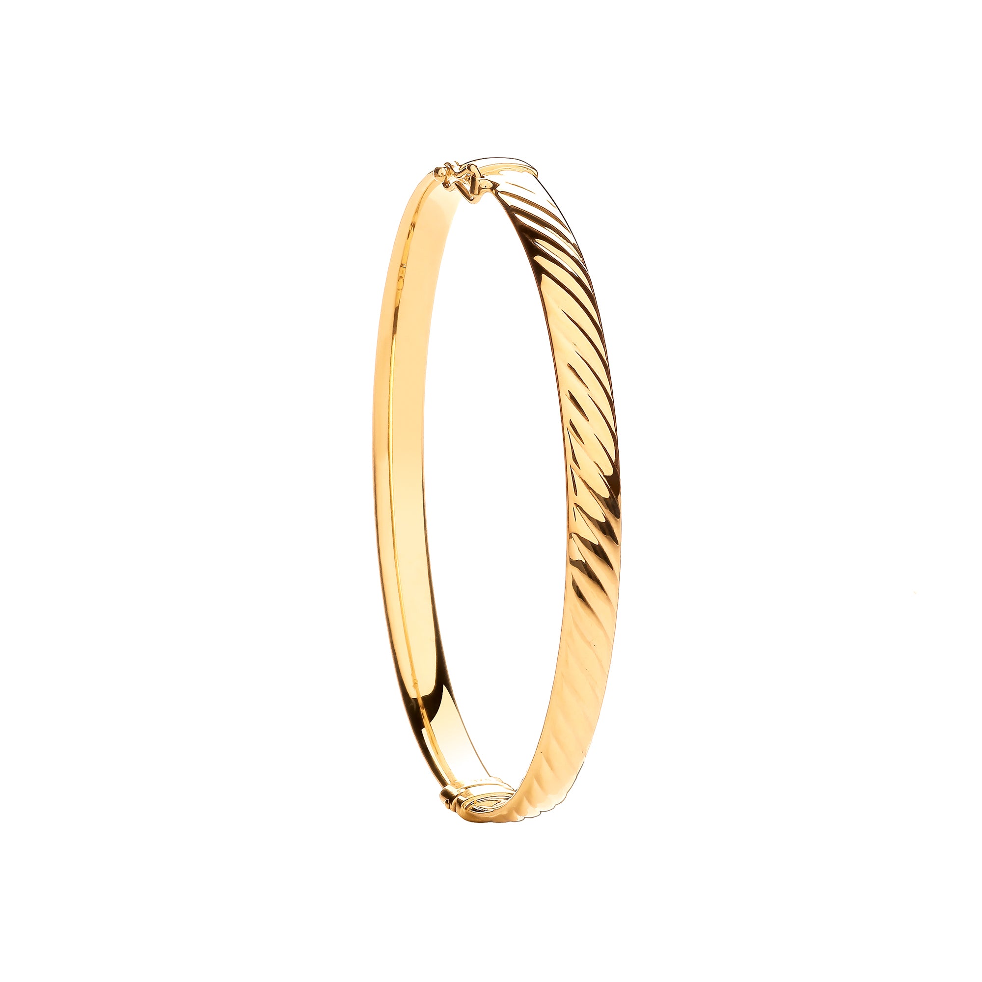 9ct Yellow Gold Ribbed Design Hollow Oval Bangle