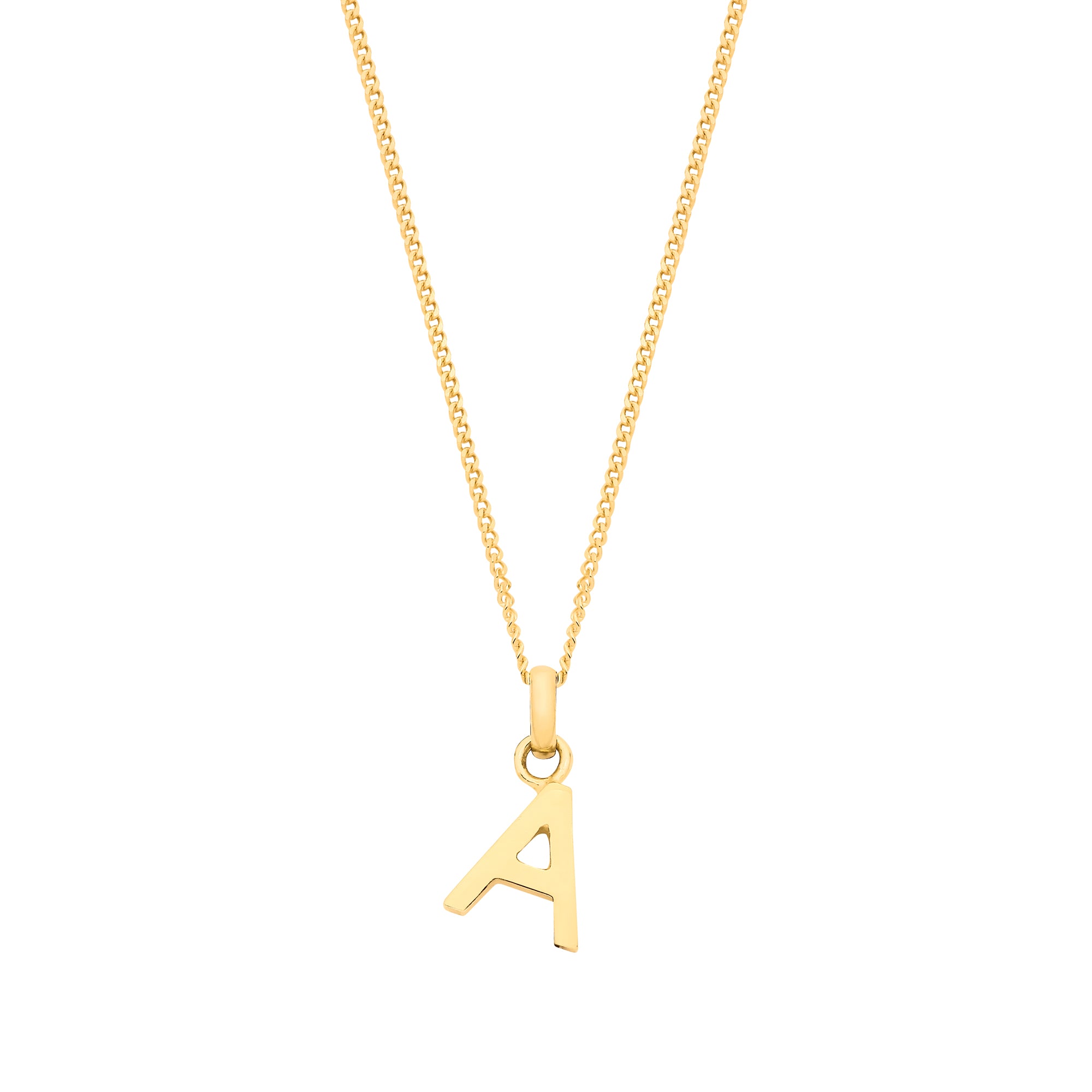 9ct Yellow Gold Plain INITIAL on 18" 9ct Yellow Gold Curb Chain