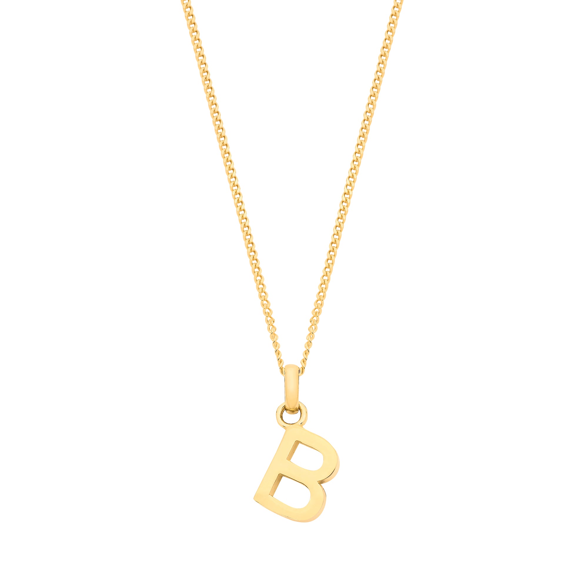 9ct Yellow Gold Plain INITIAL on 18" 9ct Yellow Gold Curb Chain