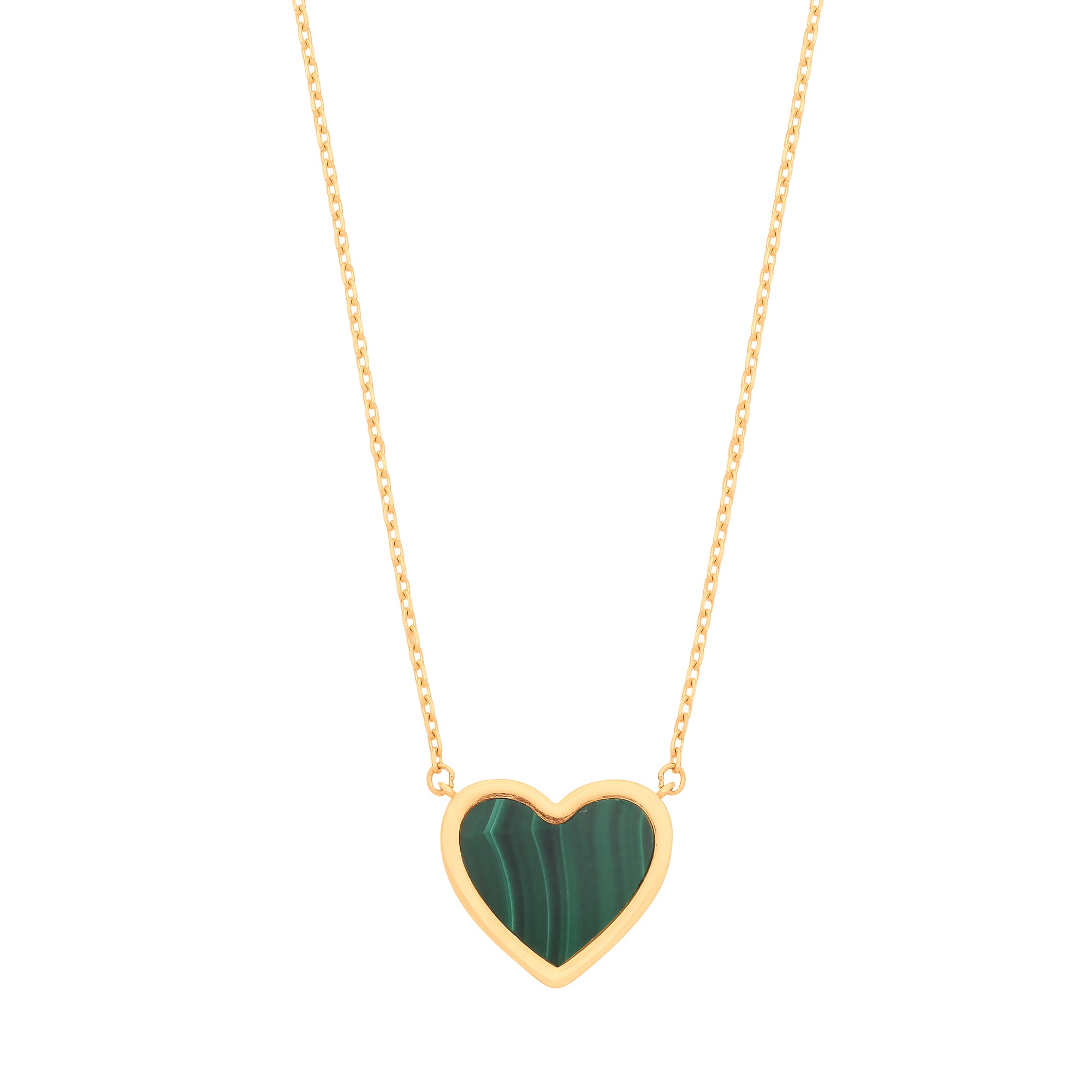 9ct Yellow Gold Green Rubover Heart 18"Necklace