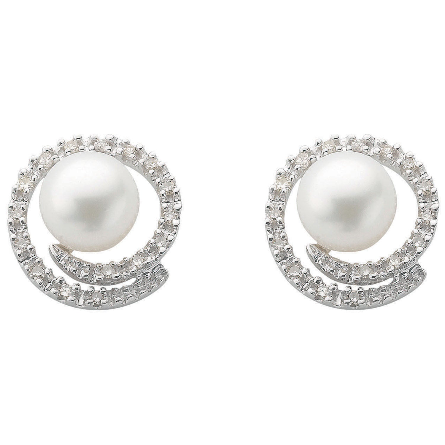 9ct White Gold 0.18ct Diamond & Pearl Stud Earrings