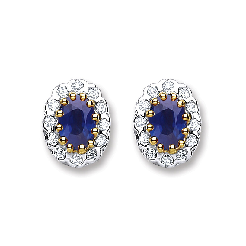 9ct Yellow Gold 0.20ct Diamond & 0.90ct Sapphire Stud Earrings