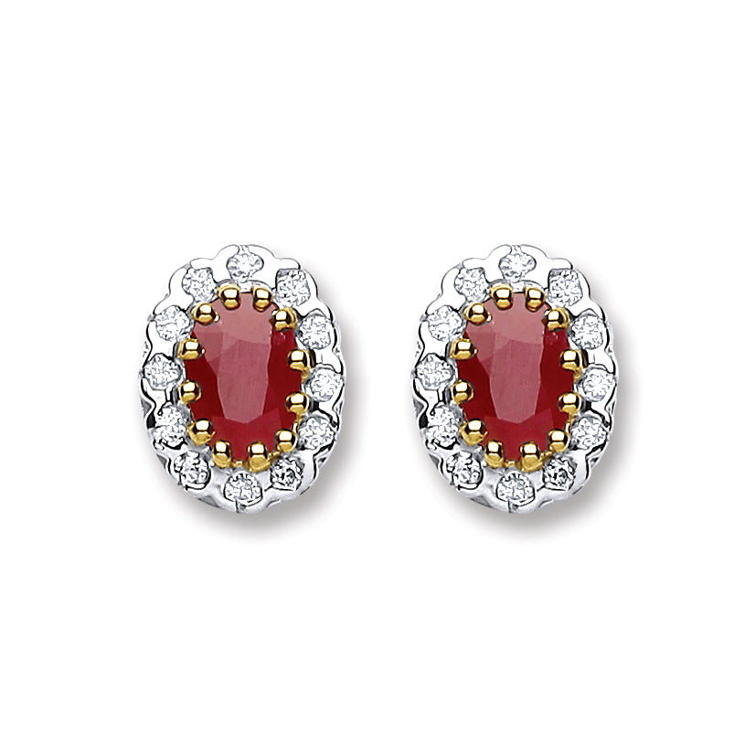 9ct Yellow Gold 0.20ct Diamond & 1.20ct Ruby Stud Earrings