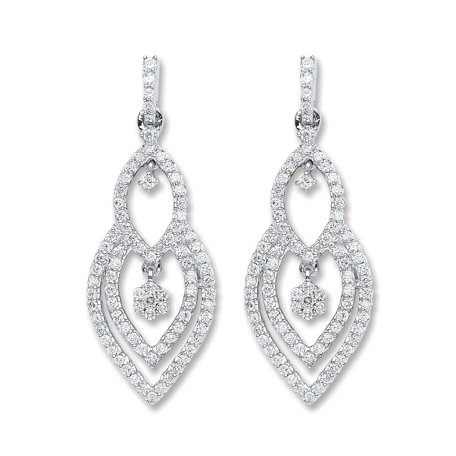 18ct White Gold 0.75ct Diamond Drop Earrings