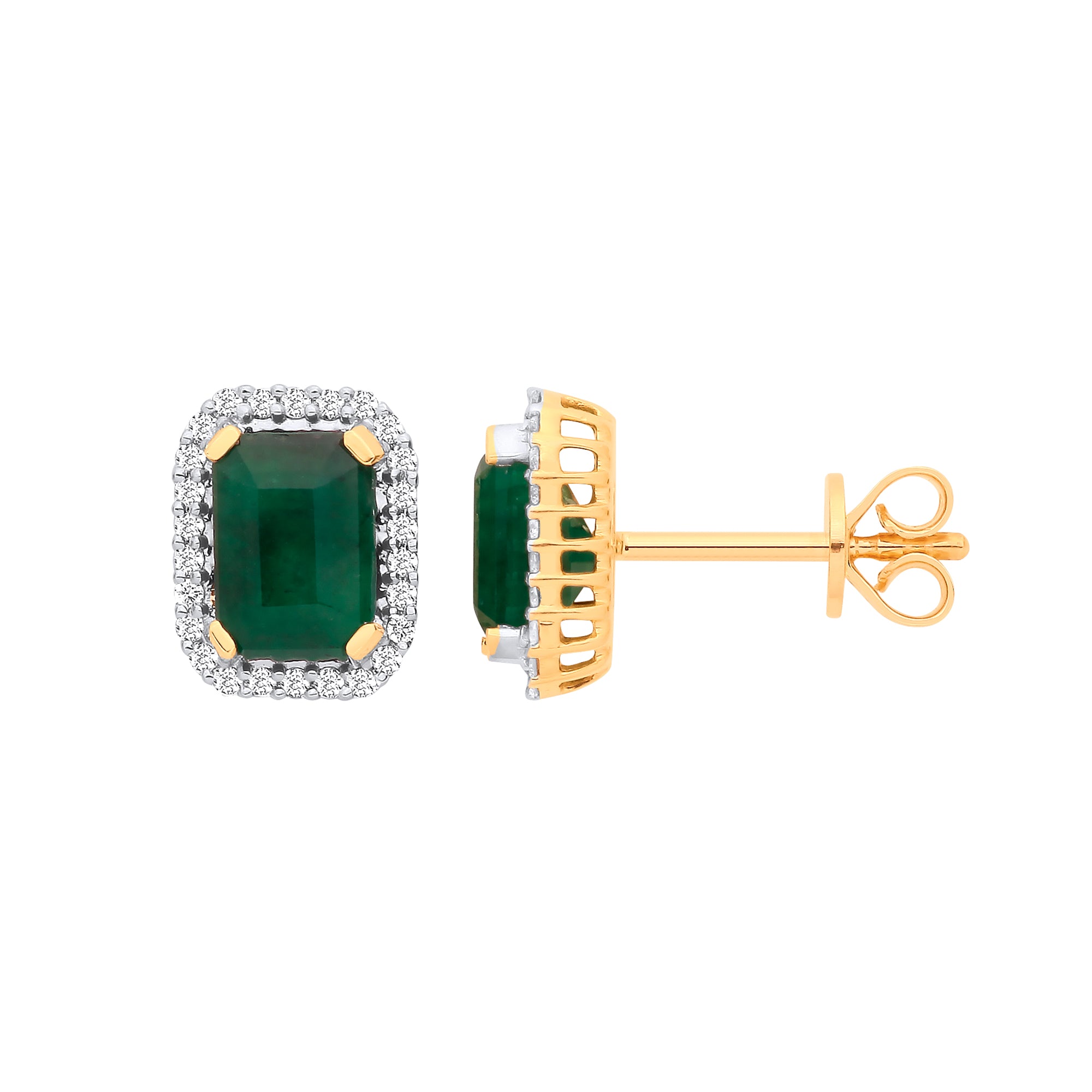 18ct Yellow Gold 0.16ct Diamond & 2.08ct Emerald Earrings