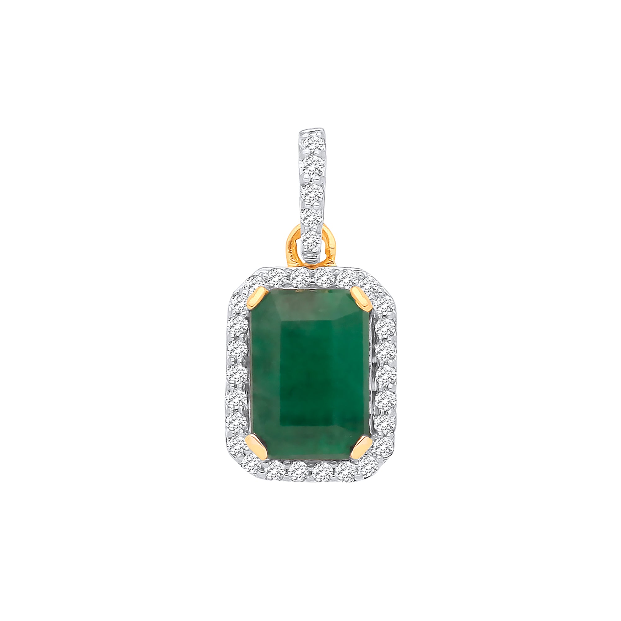 18ct Yellow Gold 0.10ctDiamond & 0.95ct Emerald Pendant