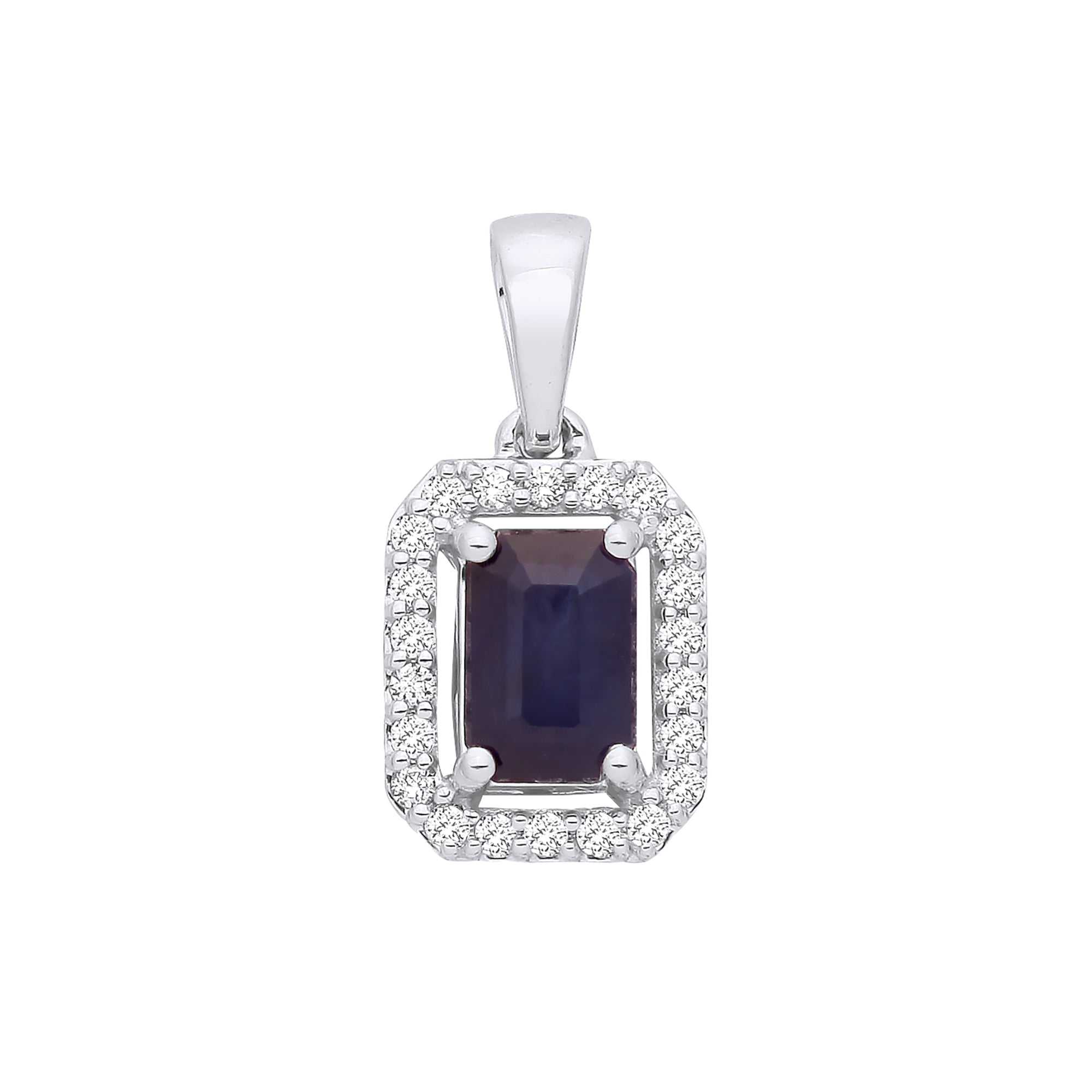 18ct White Gold 0.11ct Diamond & 0.65ct Sapphire Pendant