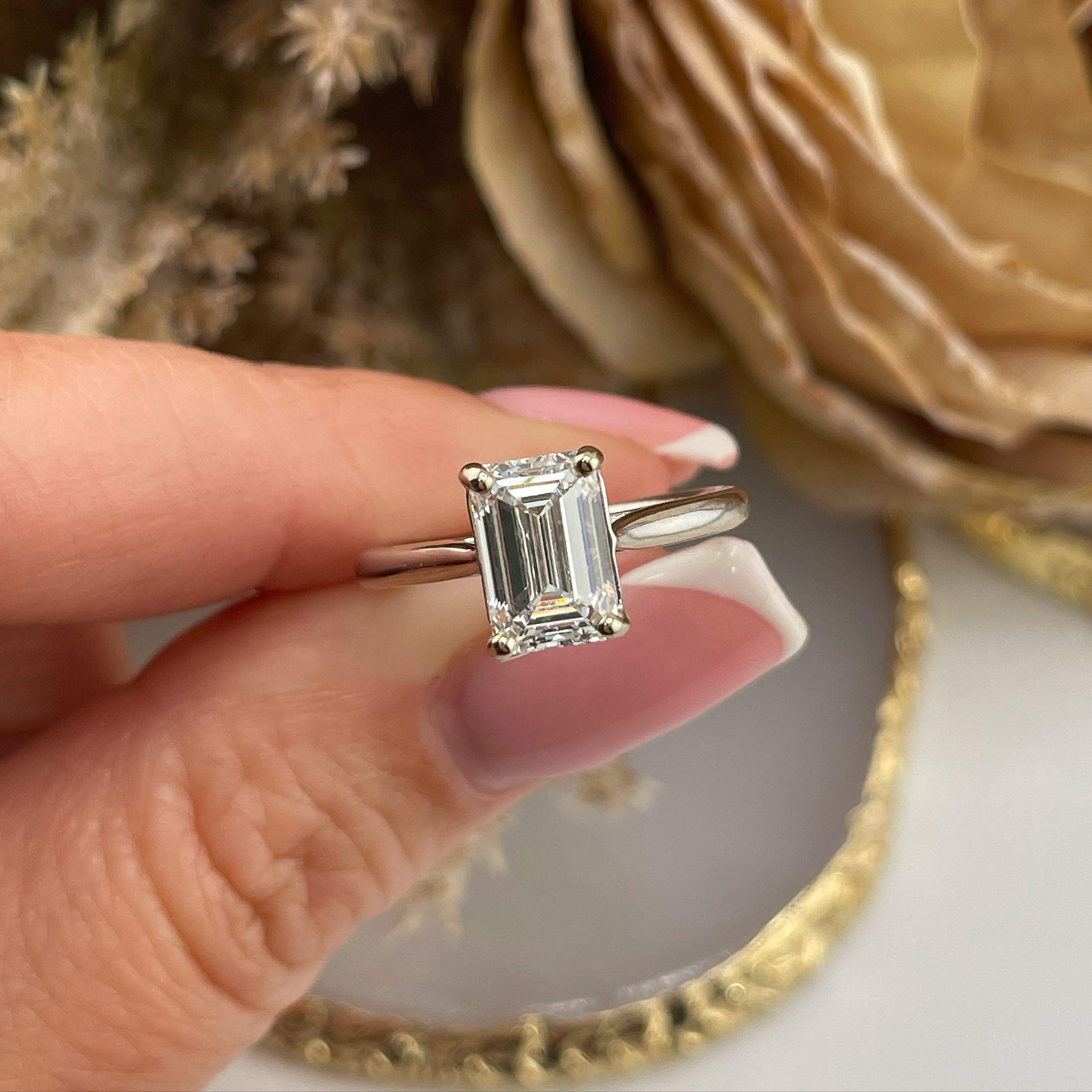 18ct White Gold 2.00ct Emerald Cut Lab Grown Diamond Ring IGI Certified