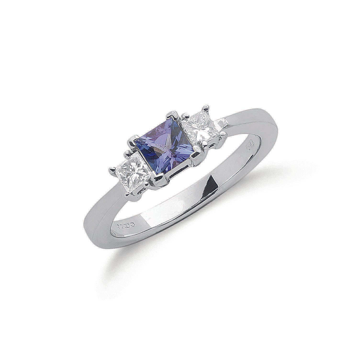 18ct White Gold Princess Cut 0.20ct Diamond & 0.50ct Tanzanite Ring SIZE N