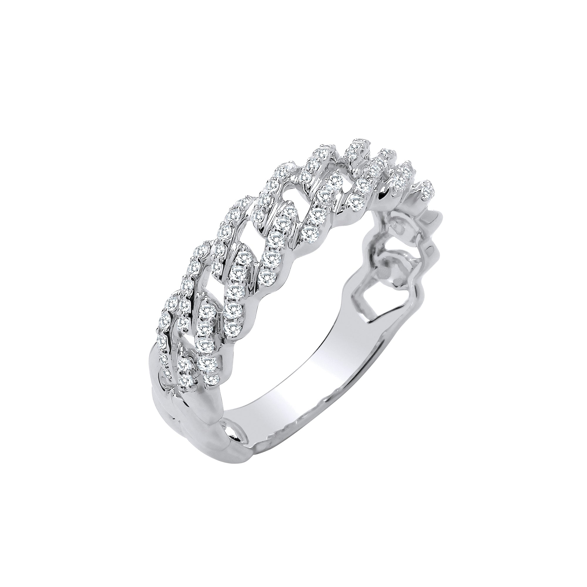 9ct White Gold 0.32ct Half Set Curb Ring