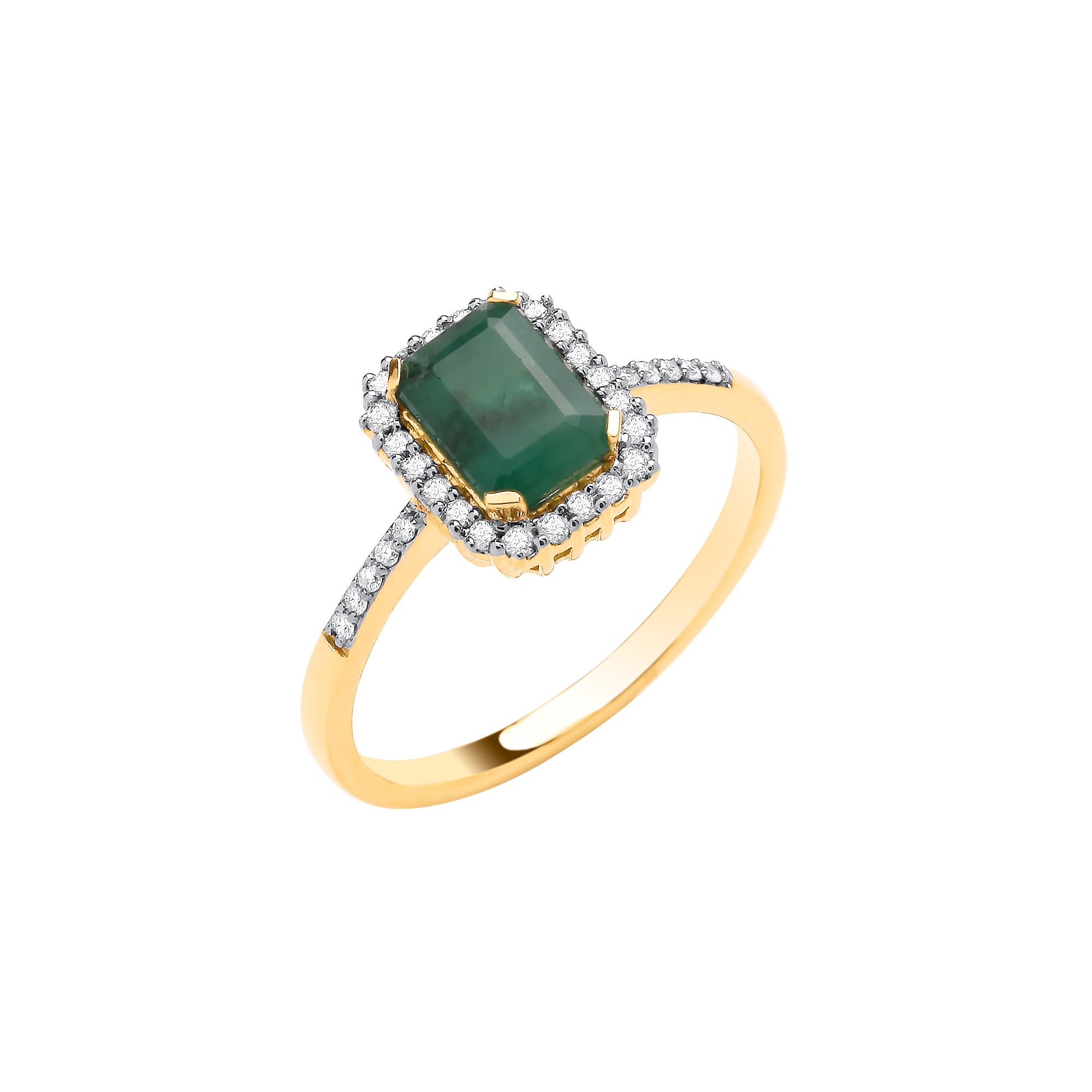 18ct Yellow Gold 0.16ct Diamond & 1.03ct Emerald Ring