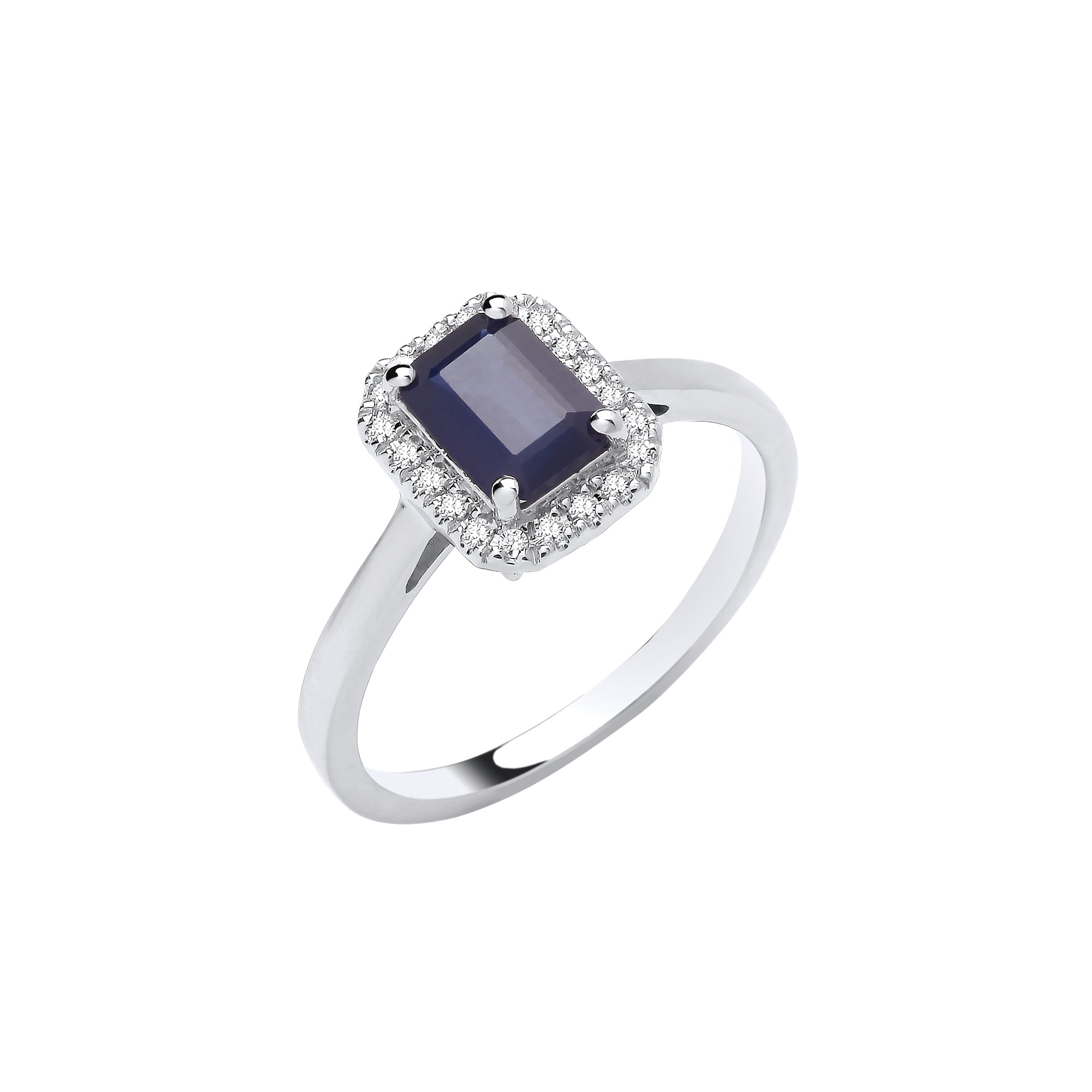 18ct White Gold 0.12ct Diamond & 1.10ct Sapphire Ring