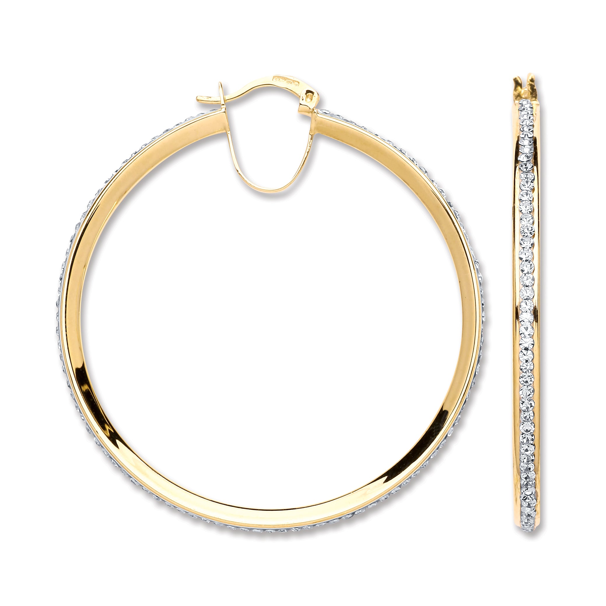 9ct Yellow Gold 46mm Round Crystal Hoop Earrings