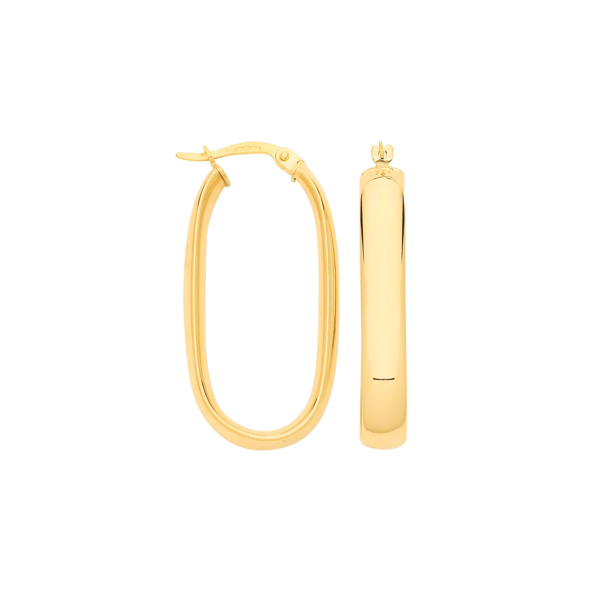 9ct Yellow Gold Plain Rectangle Hoop Earrings