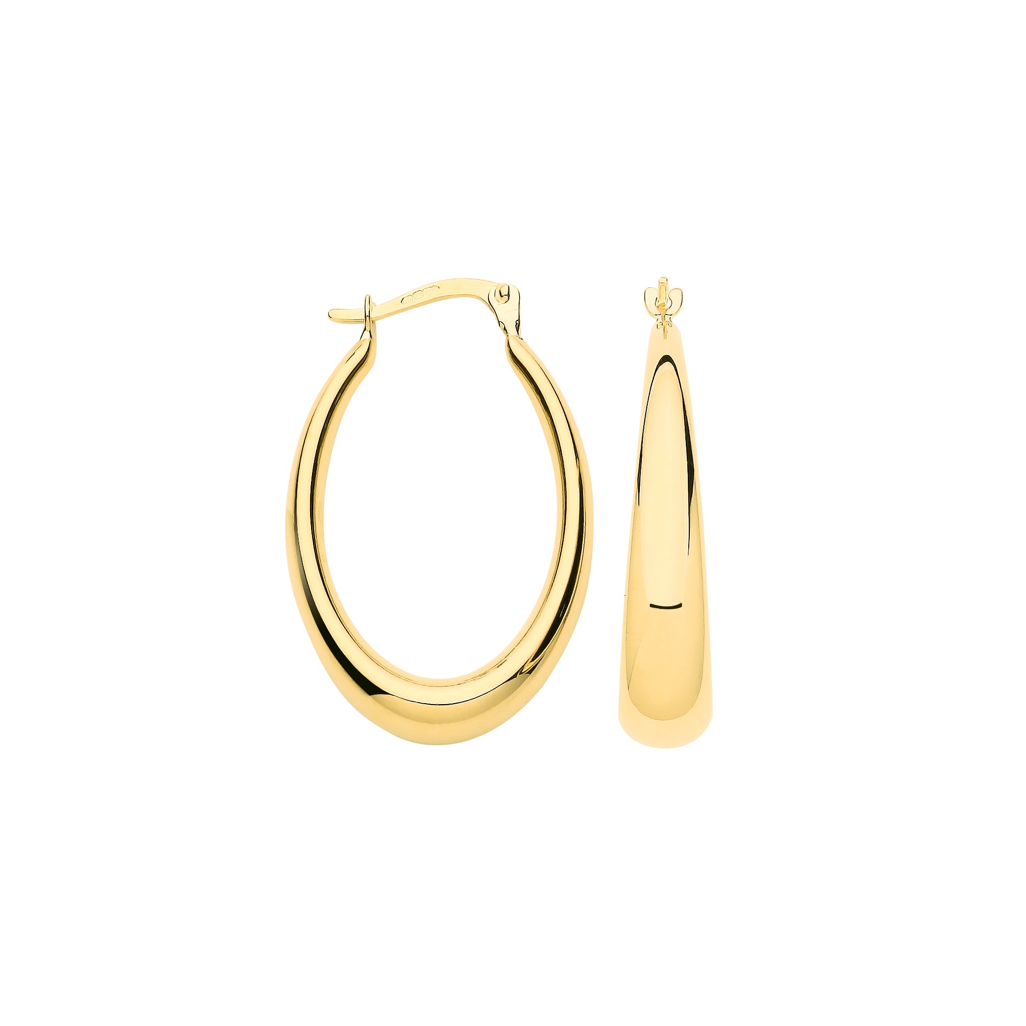 9ct Yellow Gold Plain Elongated Oval Hoop Earrings