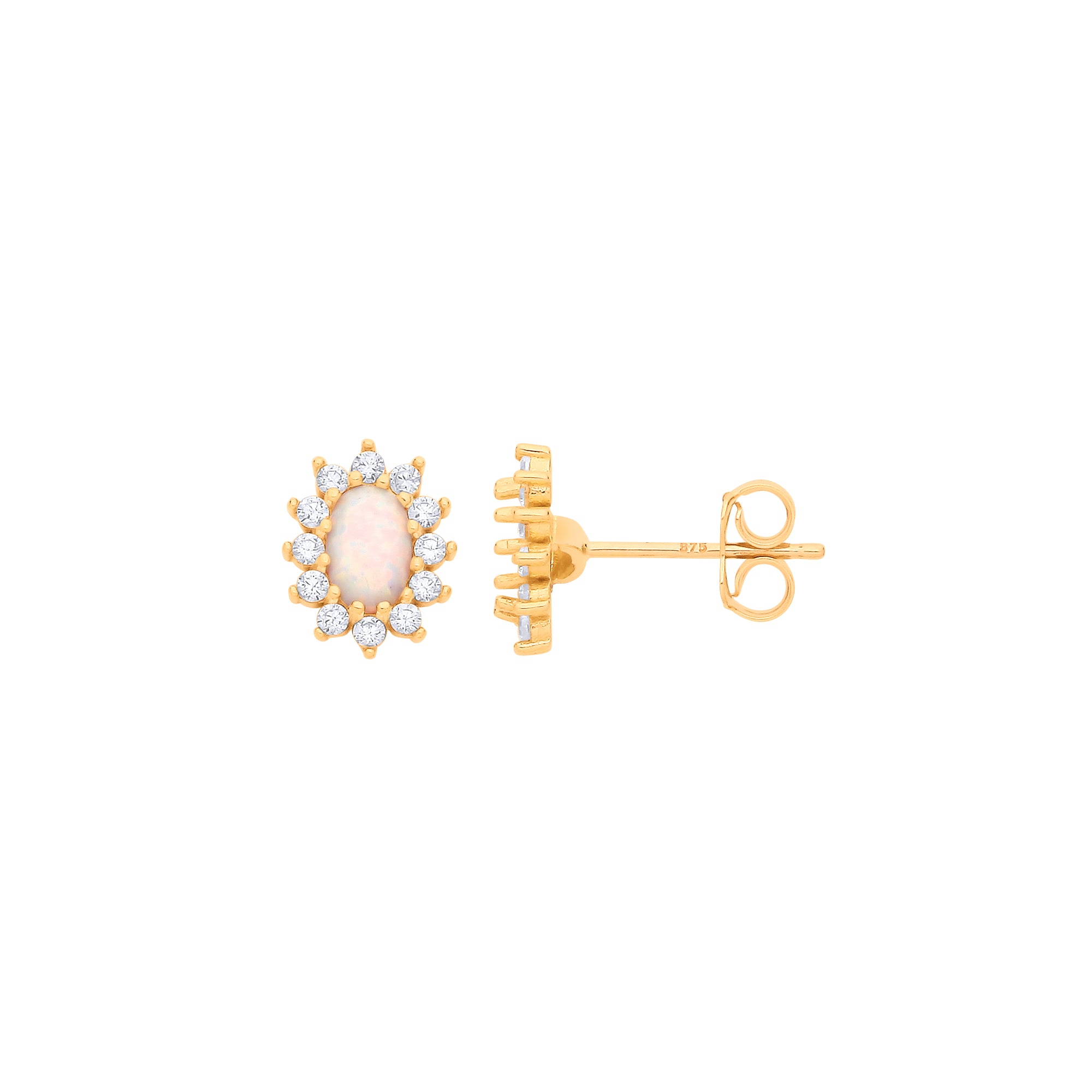 9ct Yellow Gold Opal Oval Stud Earrings