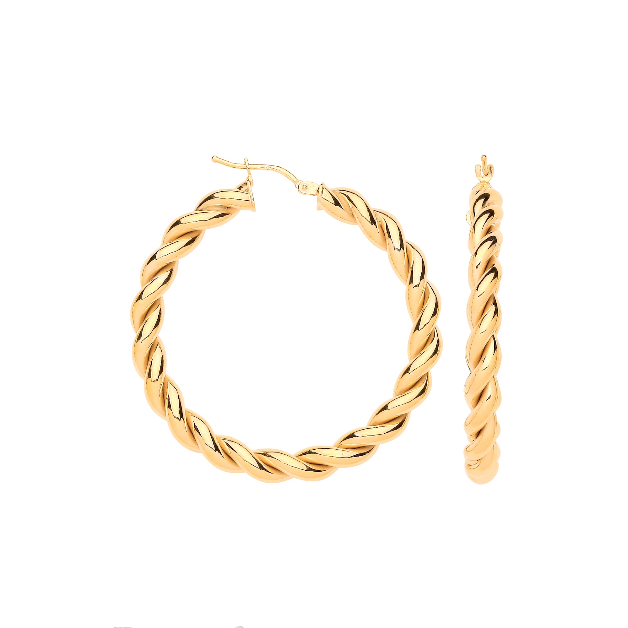 9ct Yellow Gold 40mm Big Twist Hollow Hoops