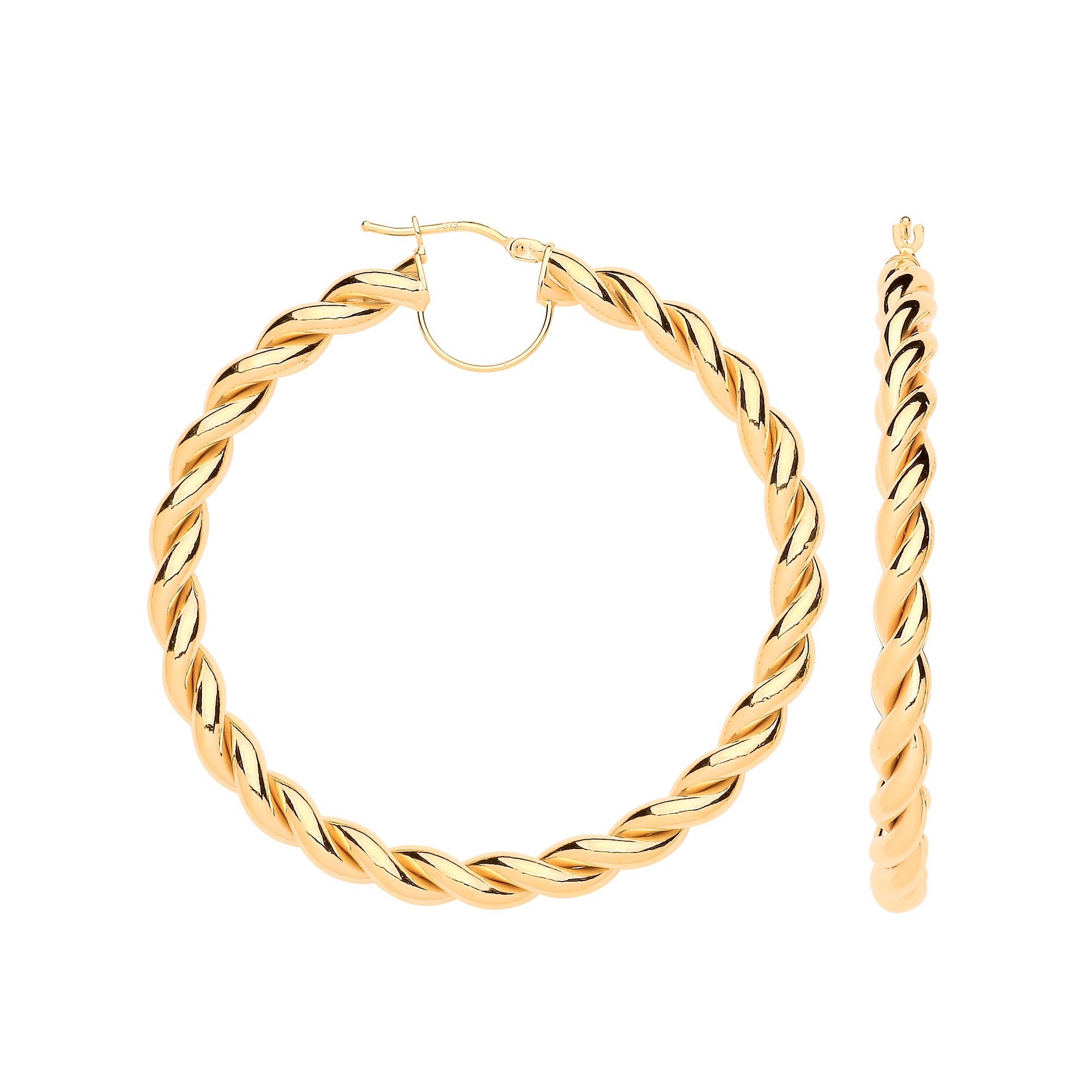 9ct Yellow Gold 50mm Big Twist Hollow Hoops