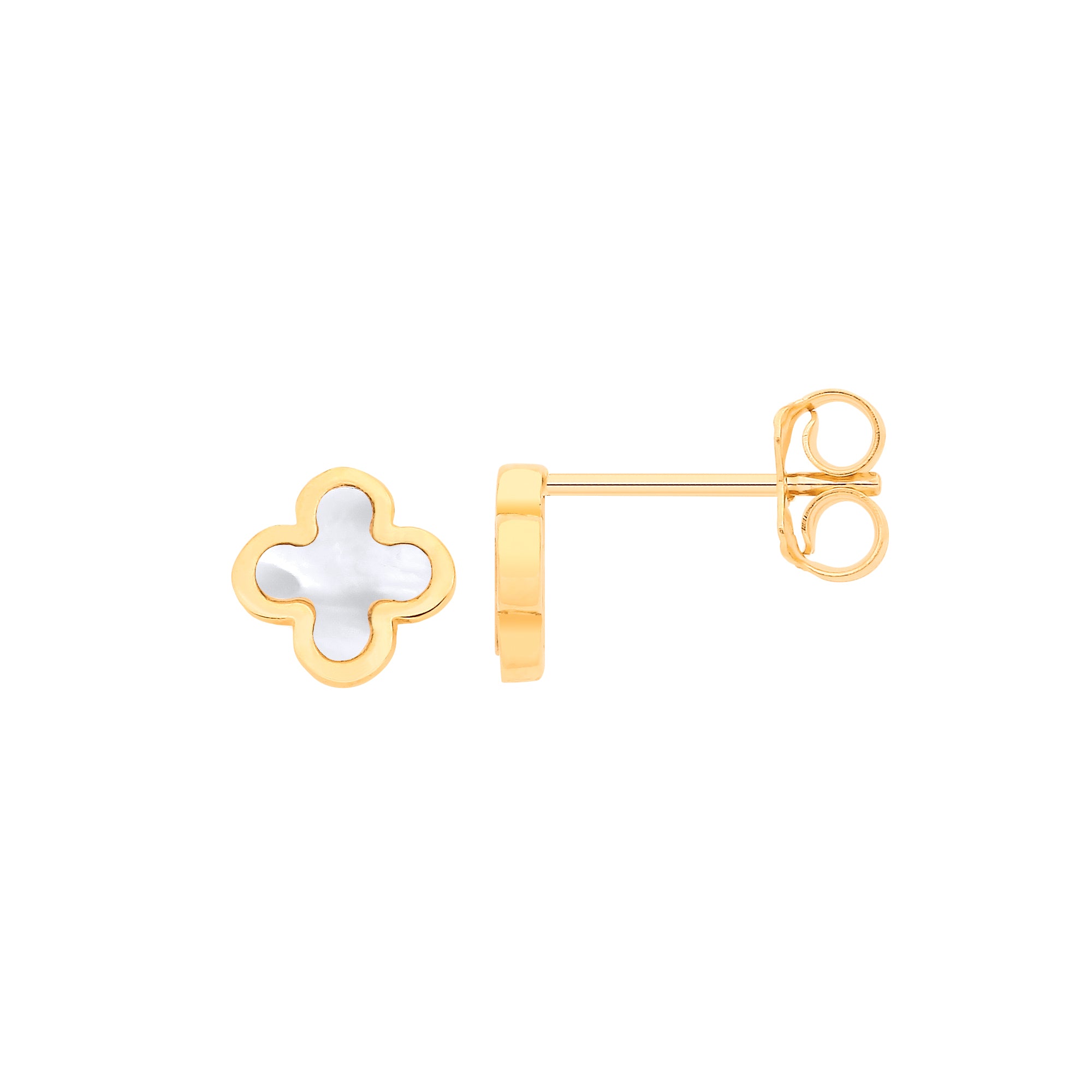 9ct Yellow Gold Mother of Pearl, Four Leaf Clover Small Studs