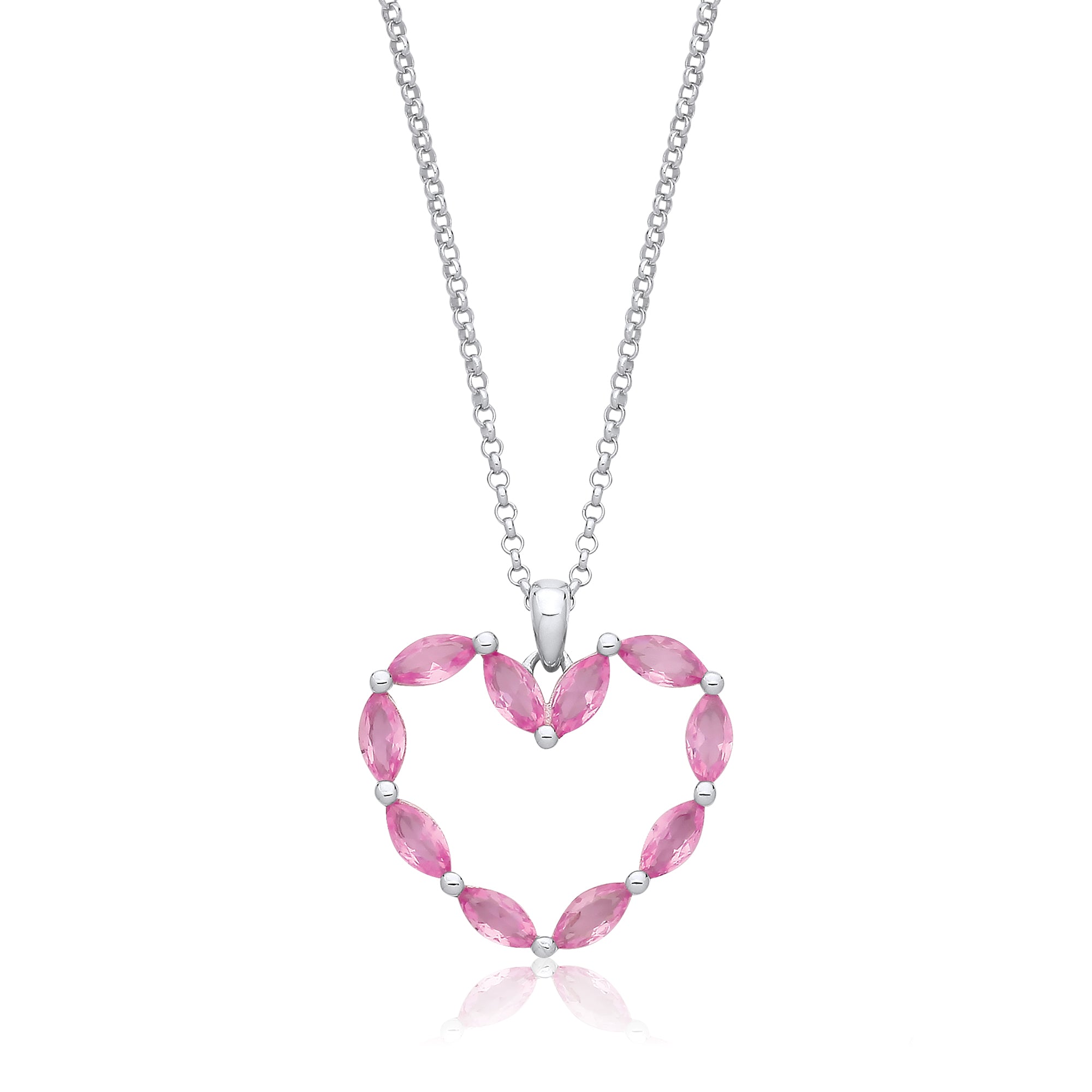 925 Sterling Silver Pink Heart Silver Drop Necklace - J-Jaz