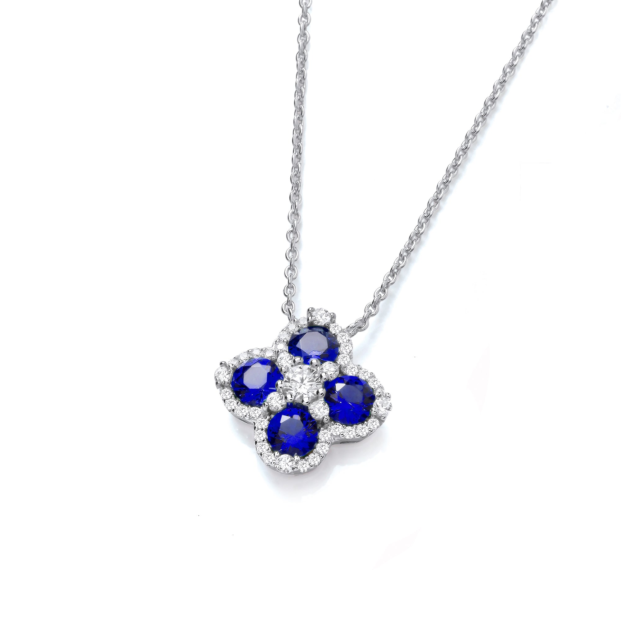 925 Sterling Silver Blue Four Leaf Clover Necklace - J-Jaz