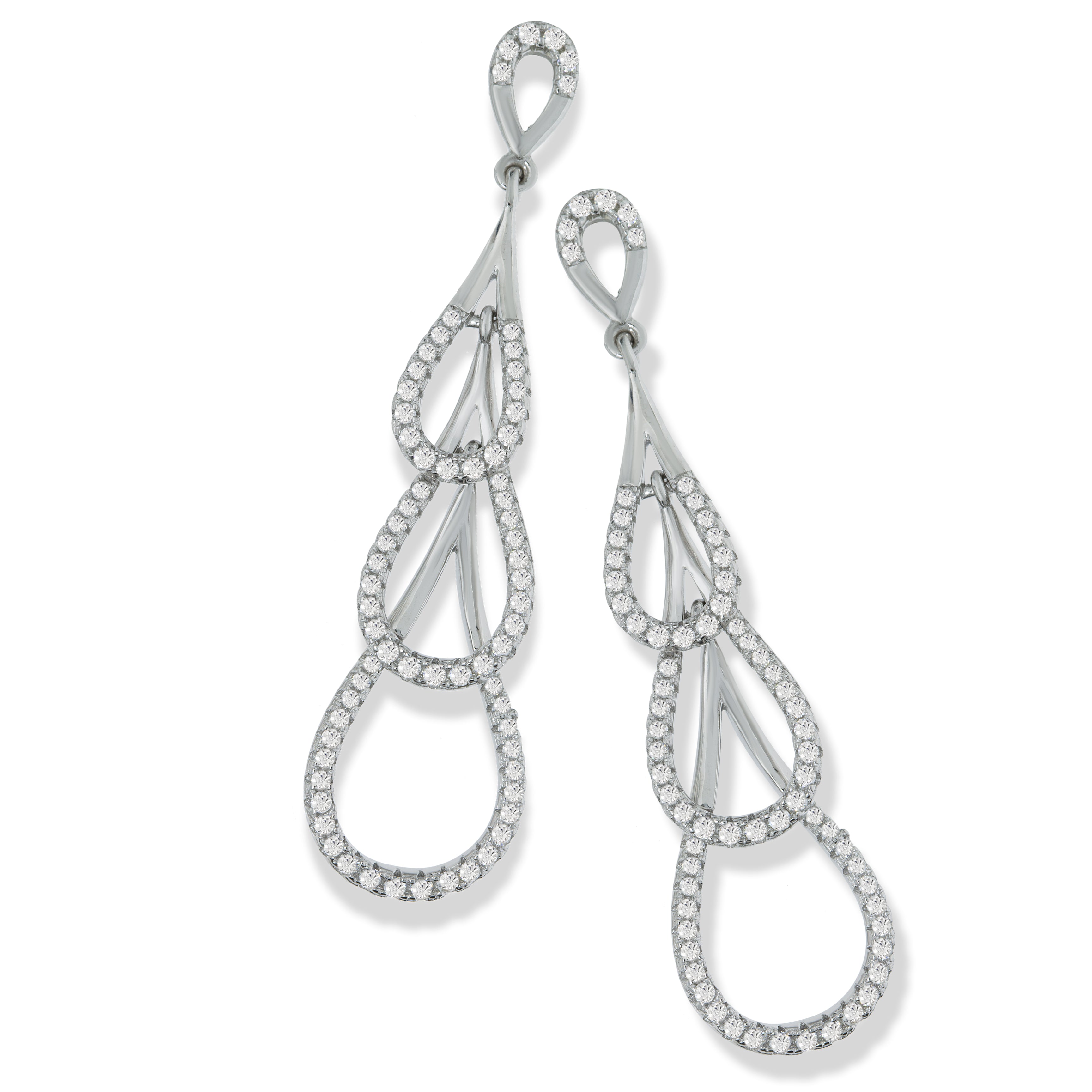 925 Sterling Silver Micro Pave Step Down Drop Cz Earrings J-Jaz