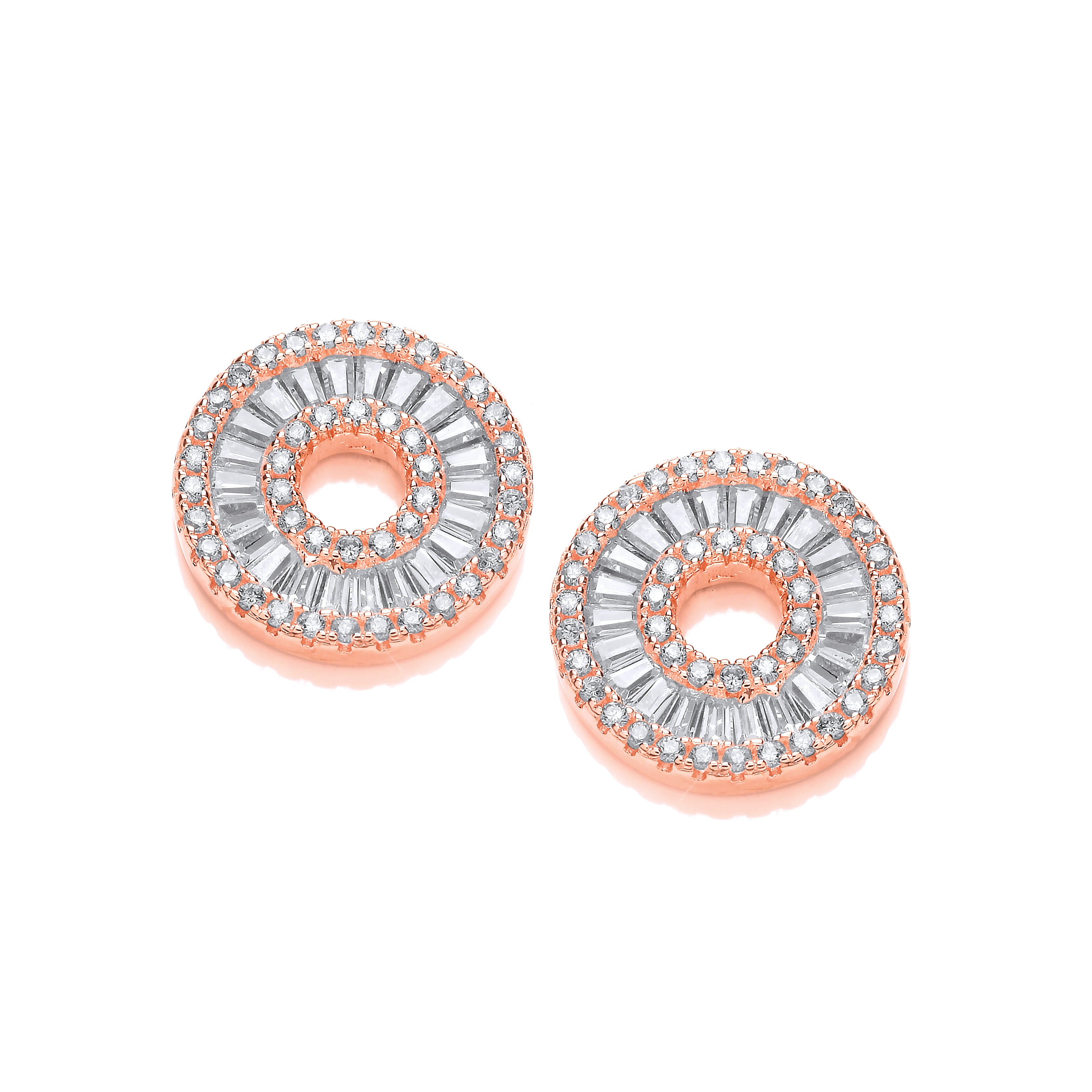 925 Sterling Silver Rose Gold Coated Circle of Life in Baguettes and Round Cz Earrings J-Jaz