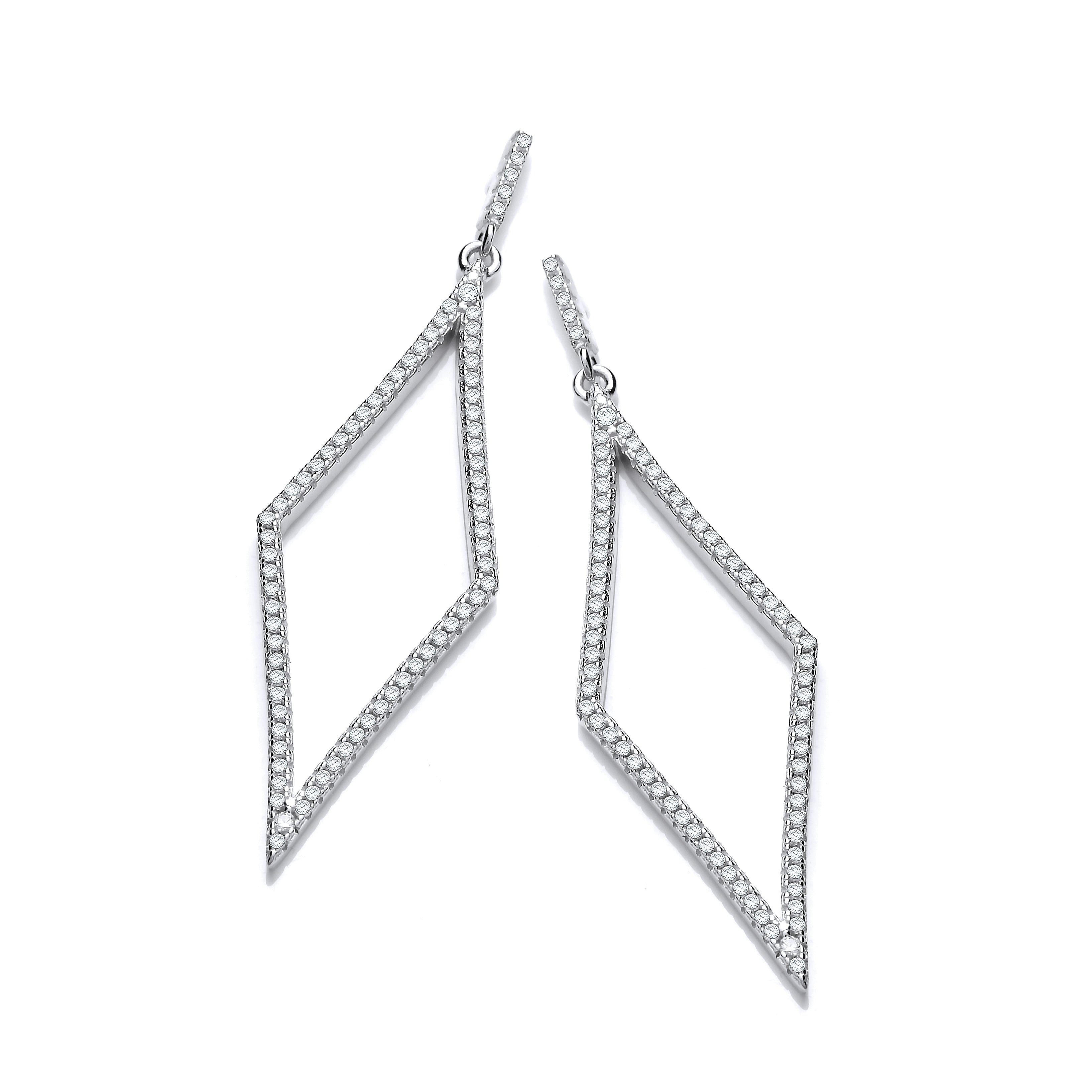 925 Sterling Silver Diamond Shaped Cz Drop Silver Earrings J-Jaz