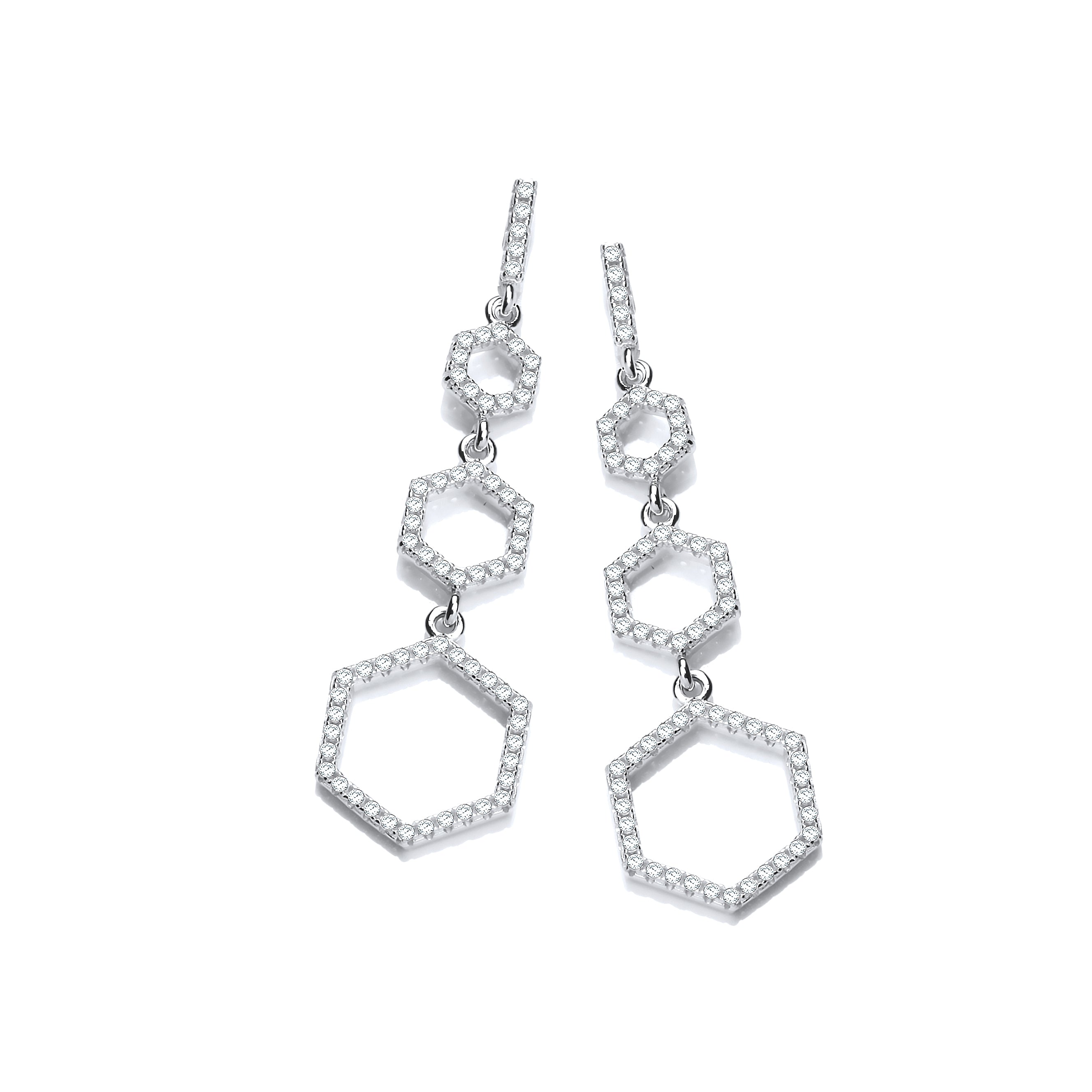 925 Sterling Silver Honeycomb Style Silver Cz Earrings J-Jaz