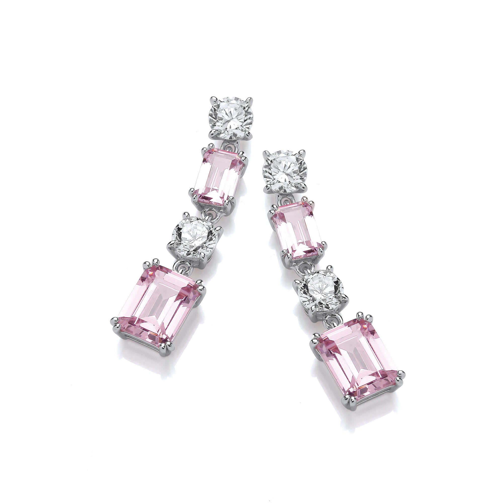 925 Sterling Silver Pink & Clear Cubic Zirconia Silver Drop Earrings - J-Jaz