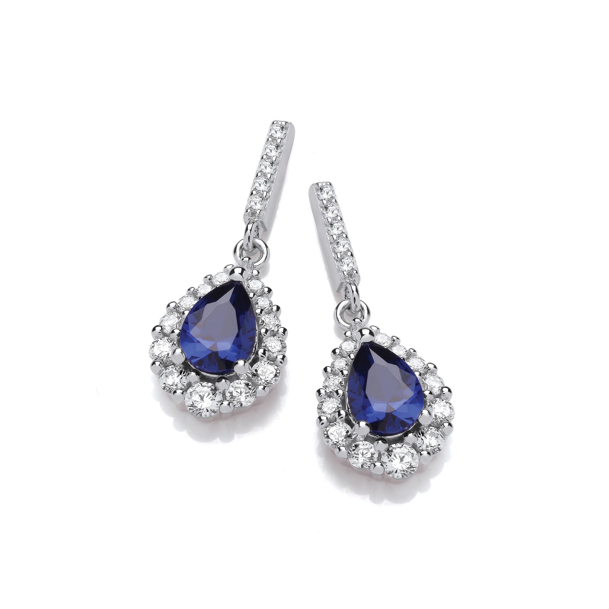 925 Sterling Silver Blue Tear Drop Cubic Zirconia Silver Earrings - J-Jaz