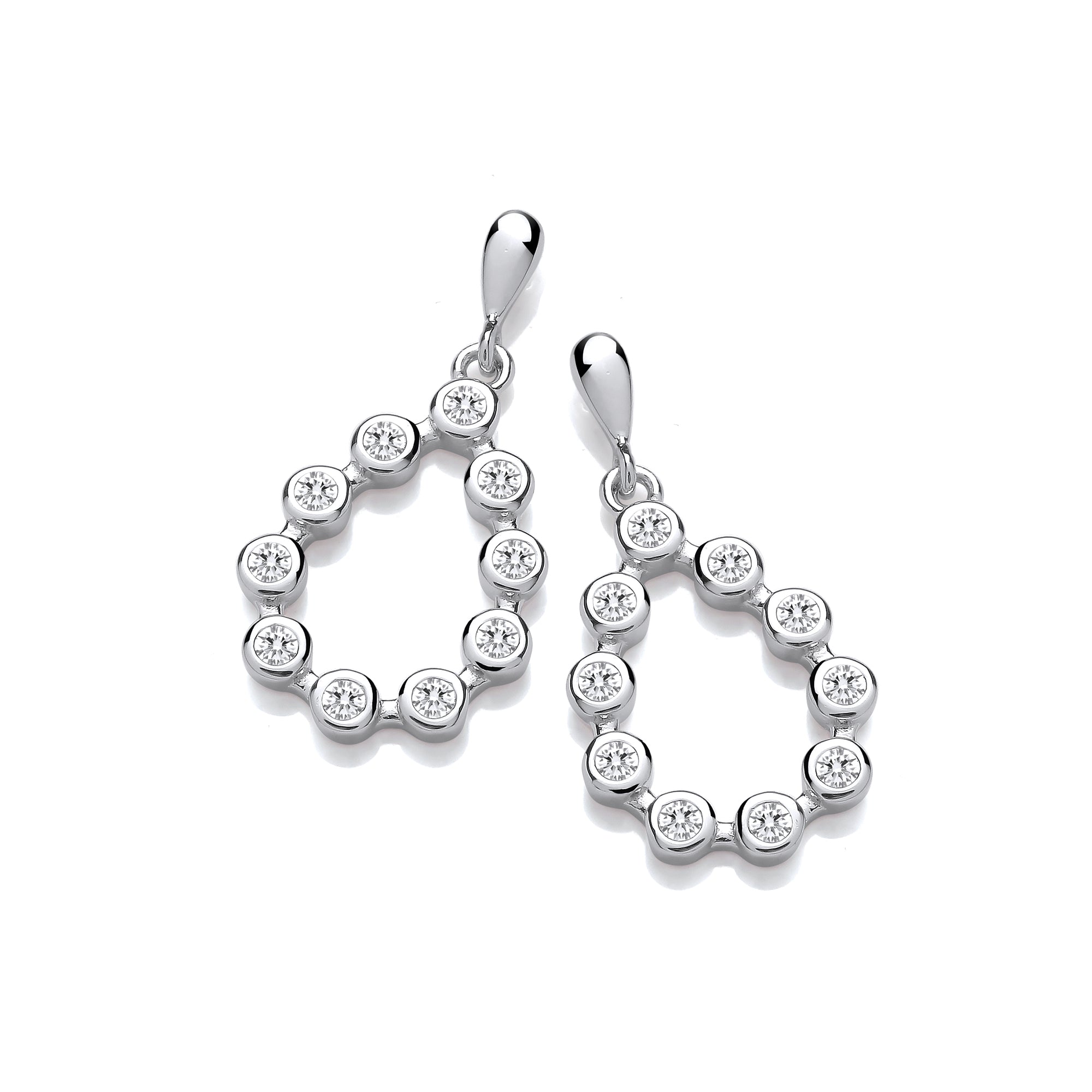 925 Sterling Silver Rubover Tear Drop Cubic Zirconia Earrings - J-Jaz