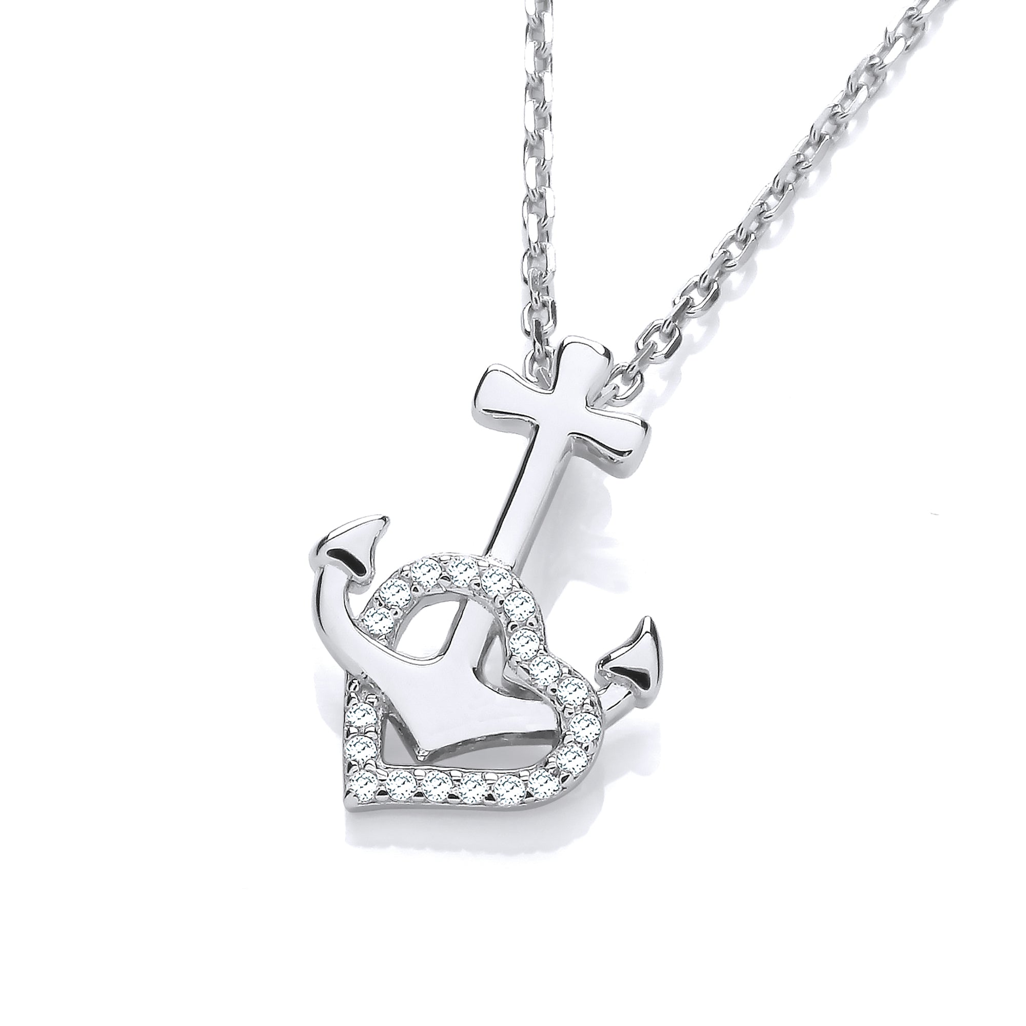 925 Sterling Silver Anchor CZ Heart Pendant with Chain