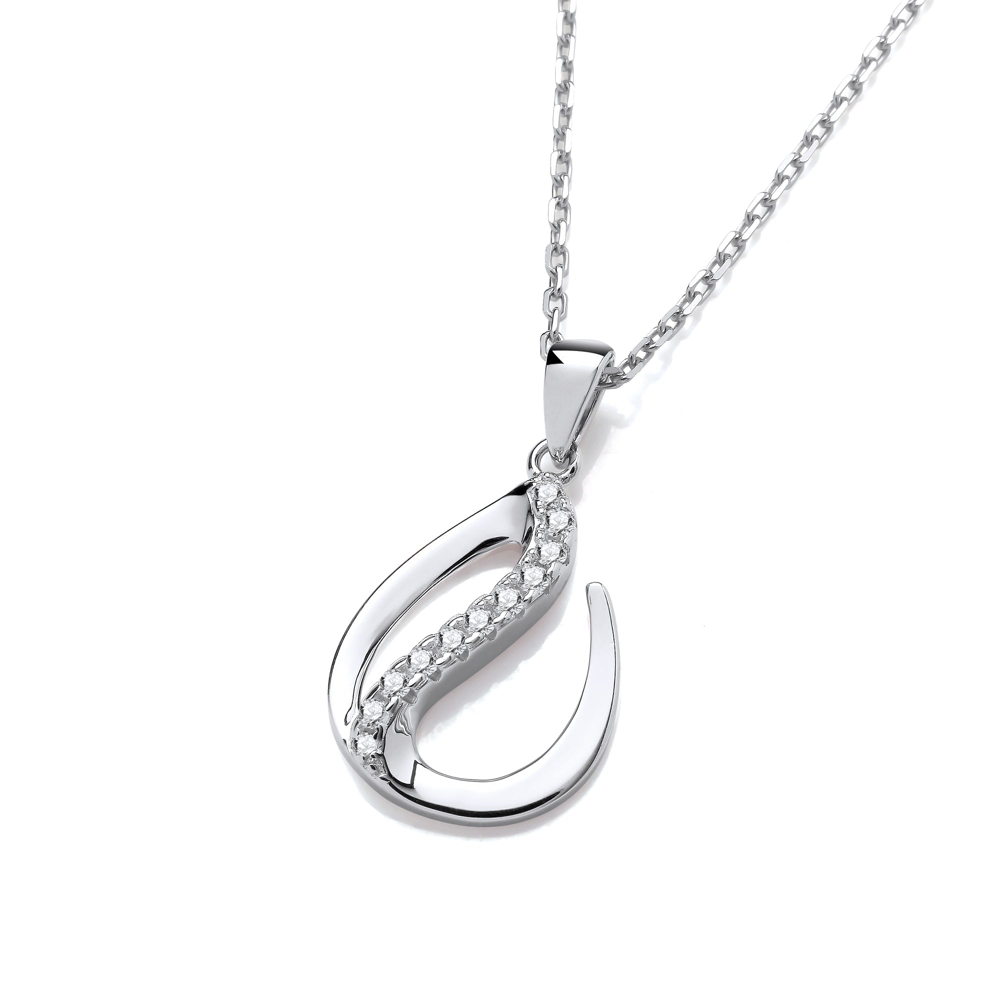 925 Sterling Silver Flat Tear Drop Silver Pendant with Chain - J-Jaz