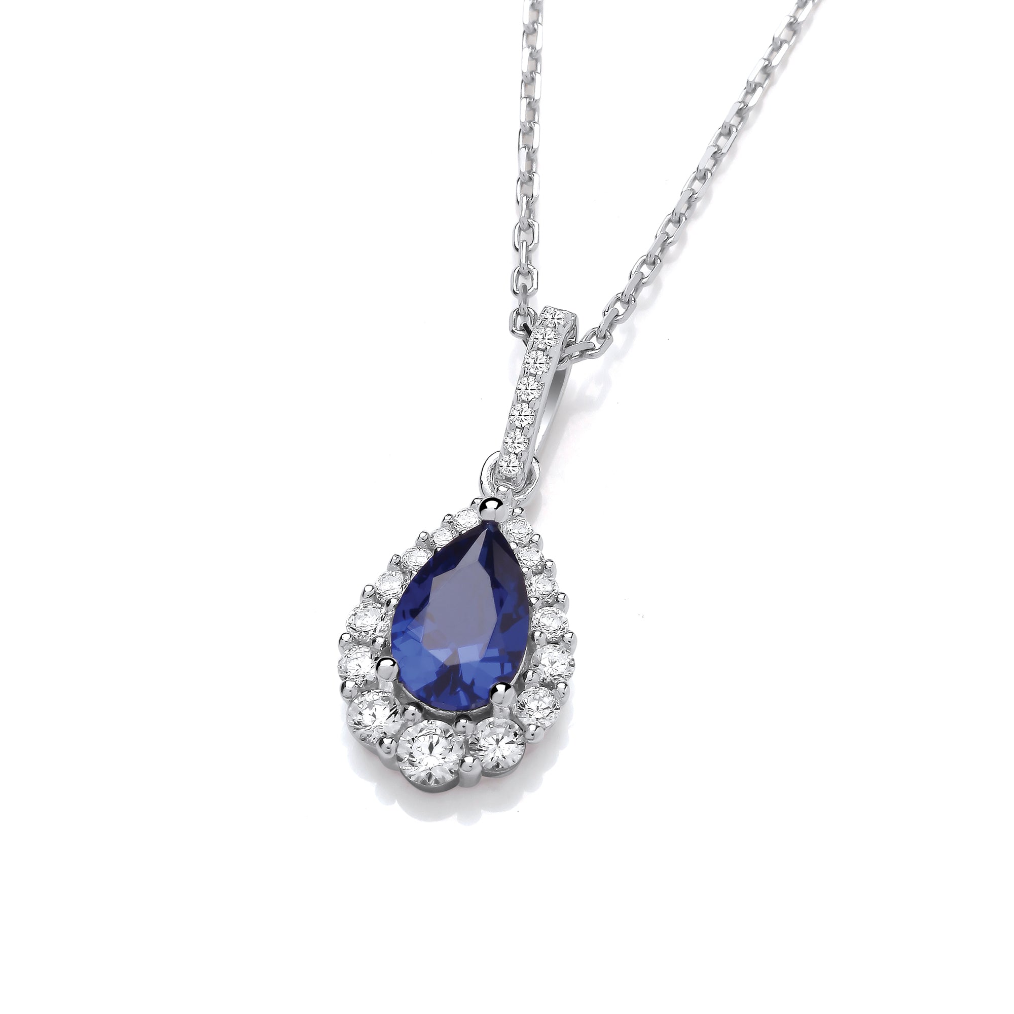 925 Sterling Silver Blue Tear Drop Cubic Zirconia Silver Pendant with Chain - J-Jaz