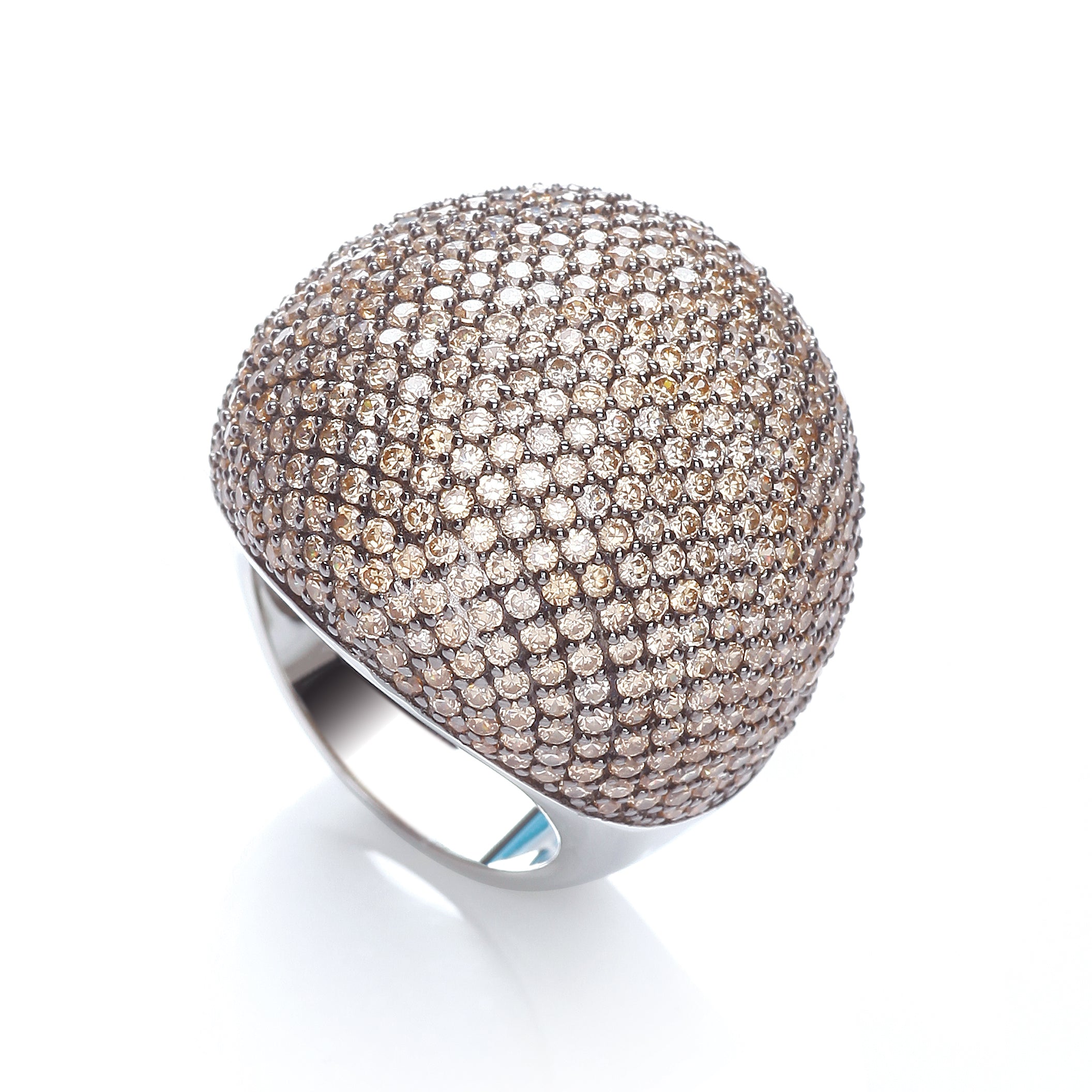 925 Sterling Silver Micro Pave' Big Cocktail Ring 503 Champagne Cz J-Jaz