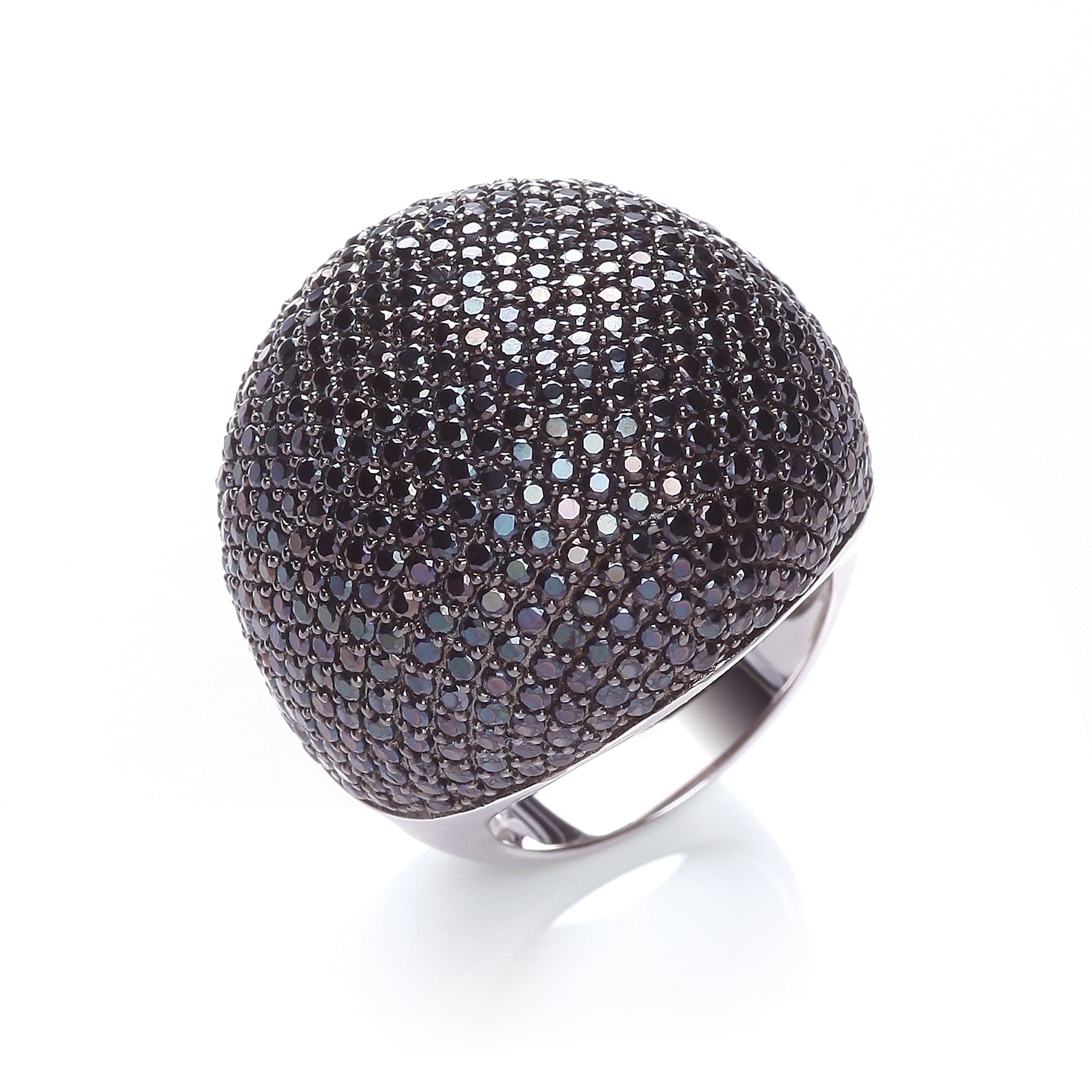 925 Sterling Silver Micro Pave' Big Cocktail Ring 503 Black Cz J-Jaz