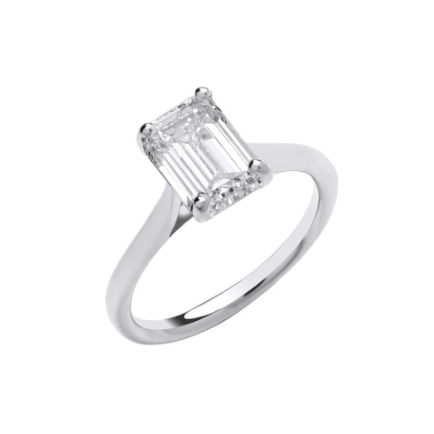 18ct White Gold 2.00ct Emerald Cut Lab Grown Diamond Ring IGI Certified
