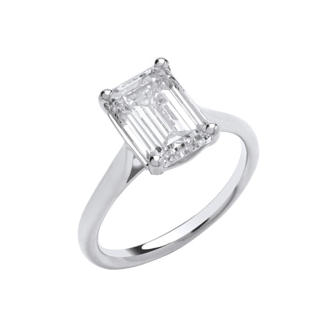 18ct White Gold 3.00ct Emerald Cut Lab Grown Diamond Ring IGI Certified