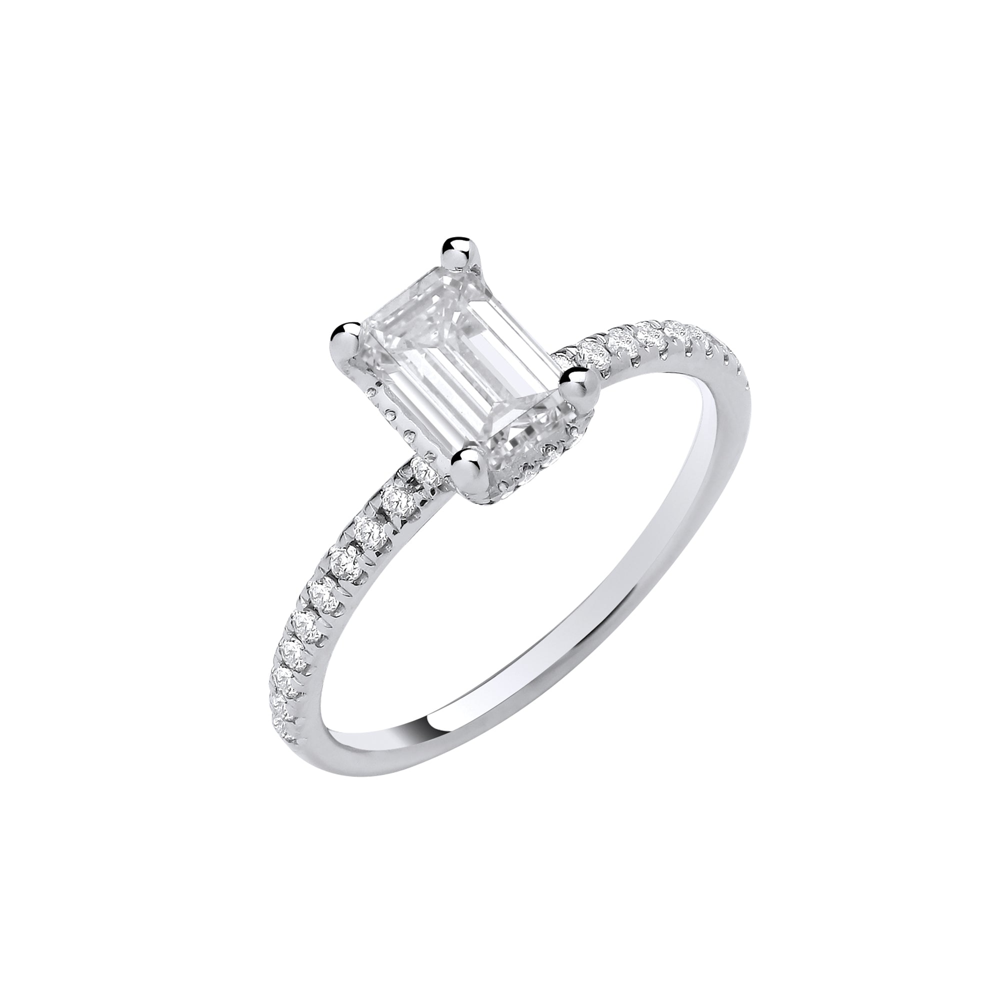 18ct White Gold 1.23ct Emerald Cut Lab Grown Hidden Halo Diamond Ring IGI Certified