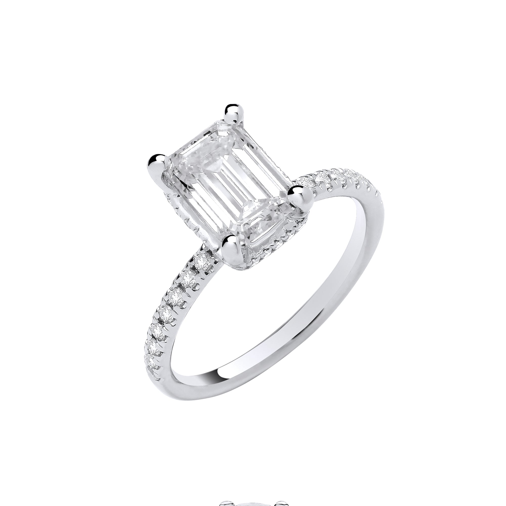 18ct White Gold 2.25ct Emerald Cut Lab Grown Hidden Halo Diamond Ring ...