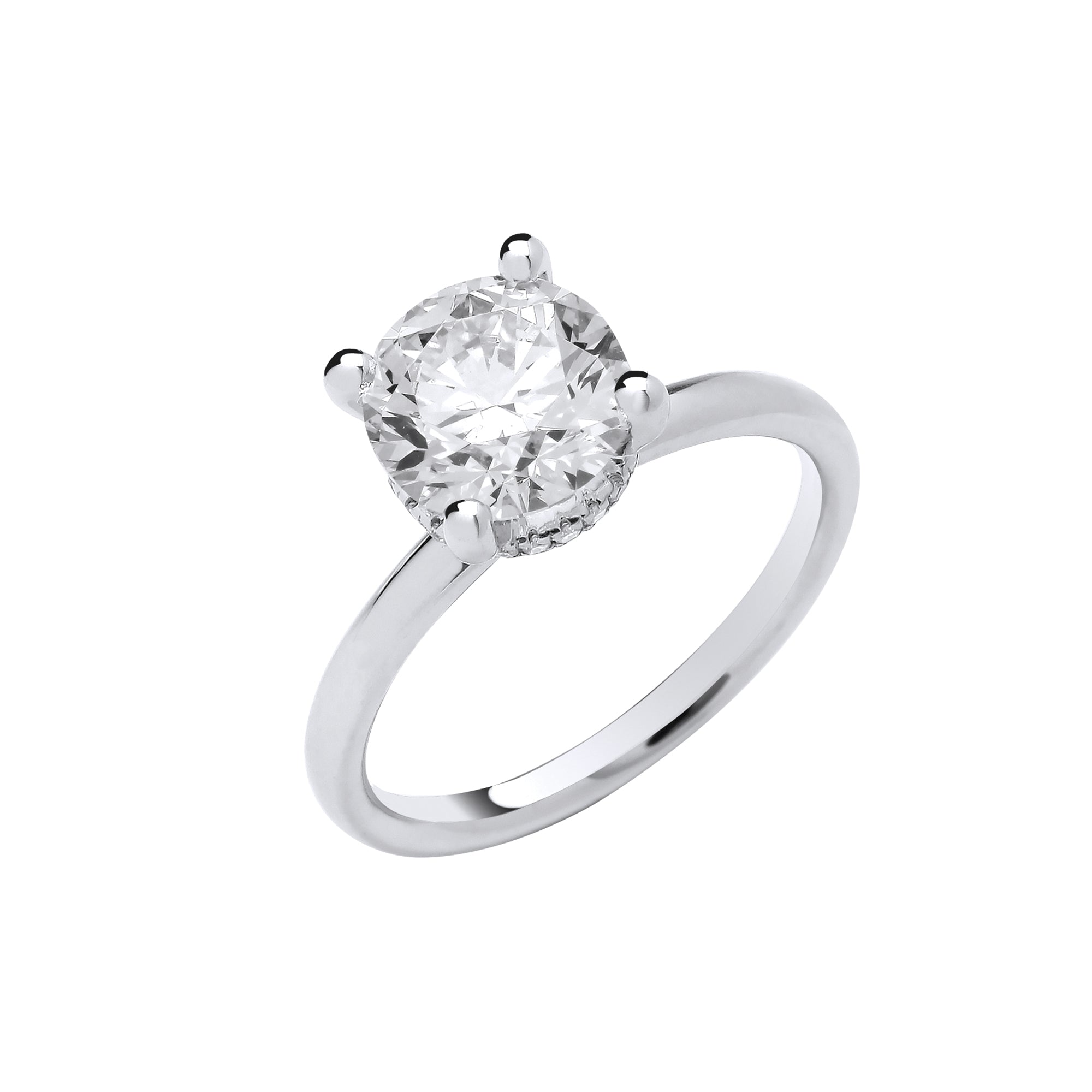 18ct White Gold 2.07ct Solitaire Lab Grown Hidden Halo Diamond Ring IGI Certified