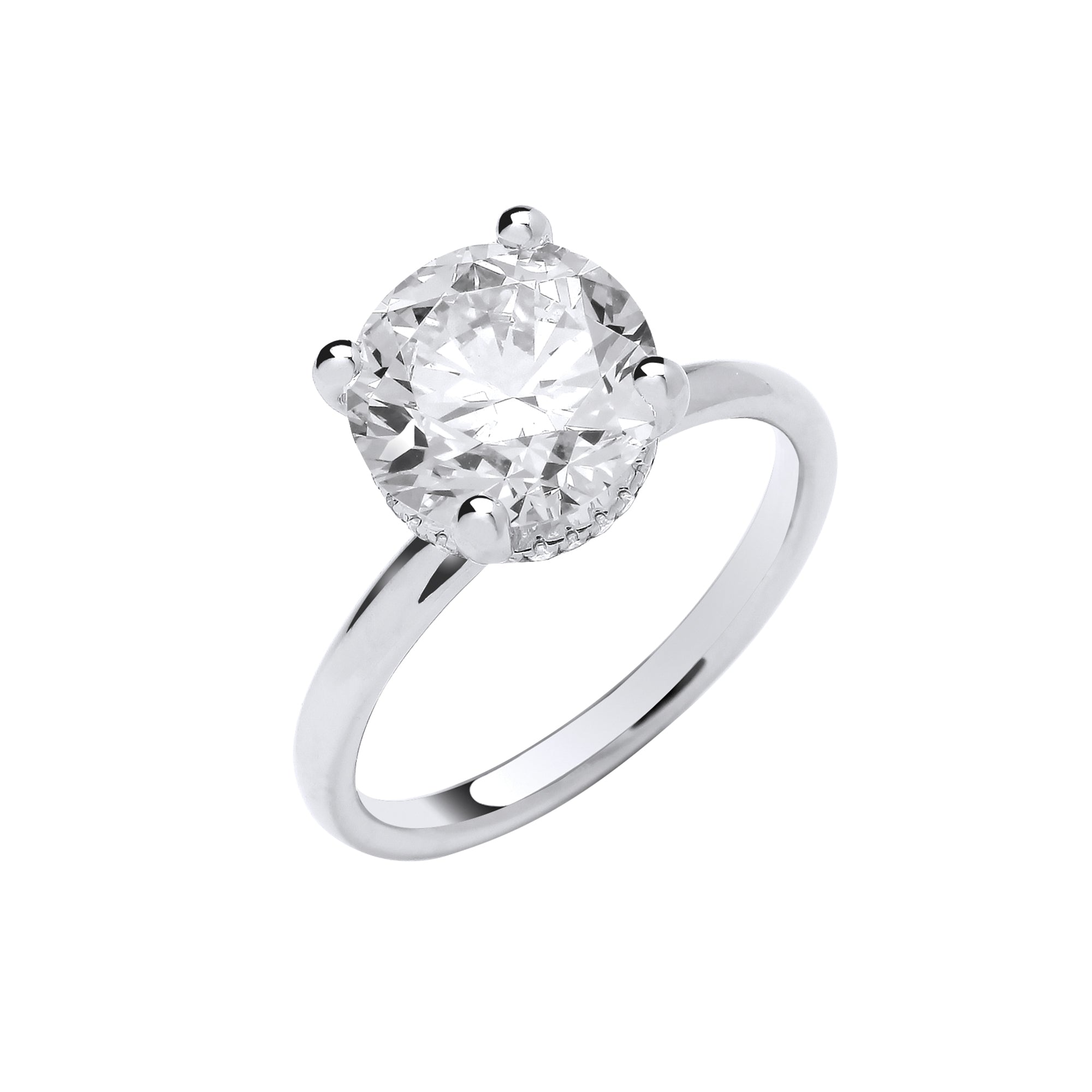 18ct White Gold 3.08ct Solitaire Lab Grown Hidden Halo Diamond Ring IGI Certified