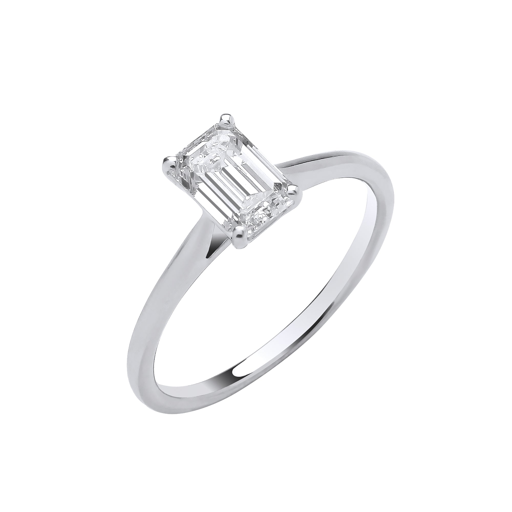 18ct White Gold 1.00ct Emerald Cut Lab Grown Diamond Ring IGI Certified