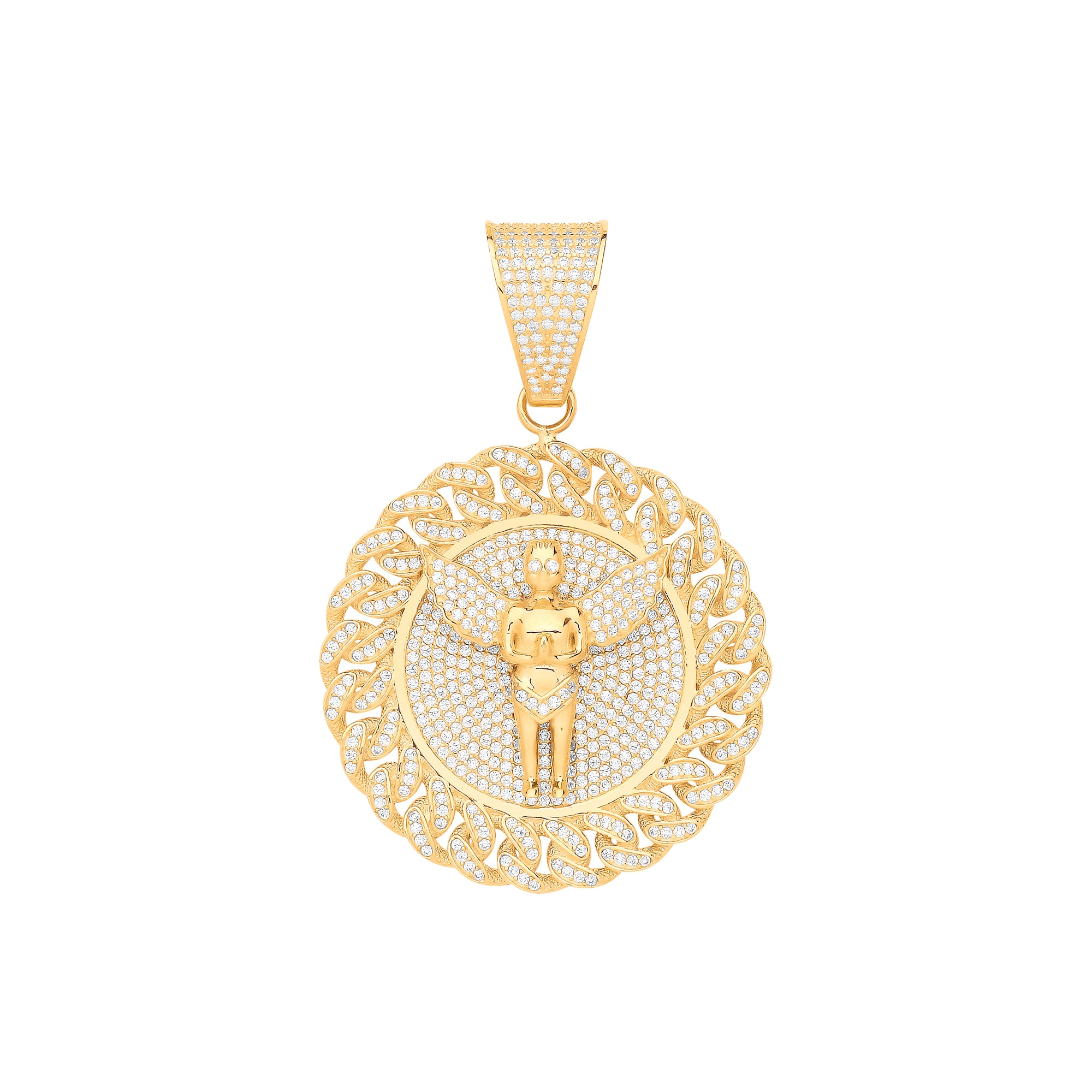 9ct Yellow Gold Angel Medallion Cubic Zirconia Pendant