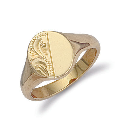 9ct Yellow Gold Oval Engraved Signet Ring