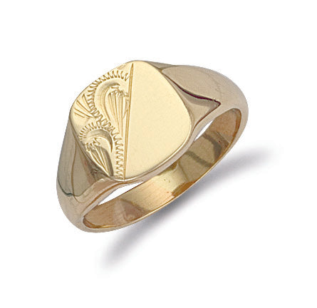 9ct Yellow Gold Cushion Engraved Signet Ring