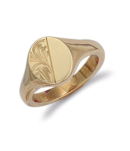 9ct Yellow Gold Engraved Oval Signet Ring