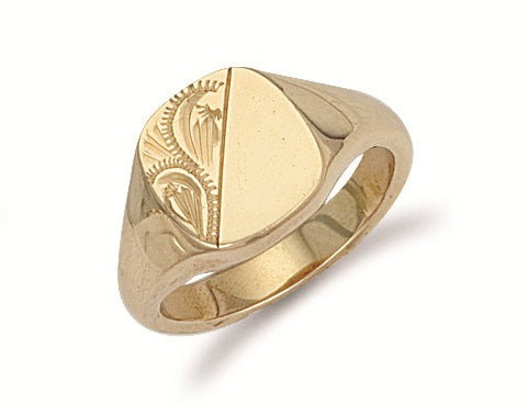 9ct Yellow Gold Cushion Engraved Signet Ring