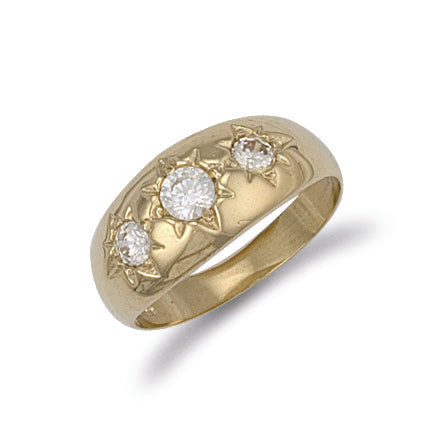 9ct Yellow Gold Gents 3 Stone Cubic Zirconia Ring